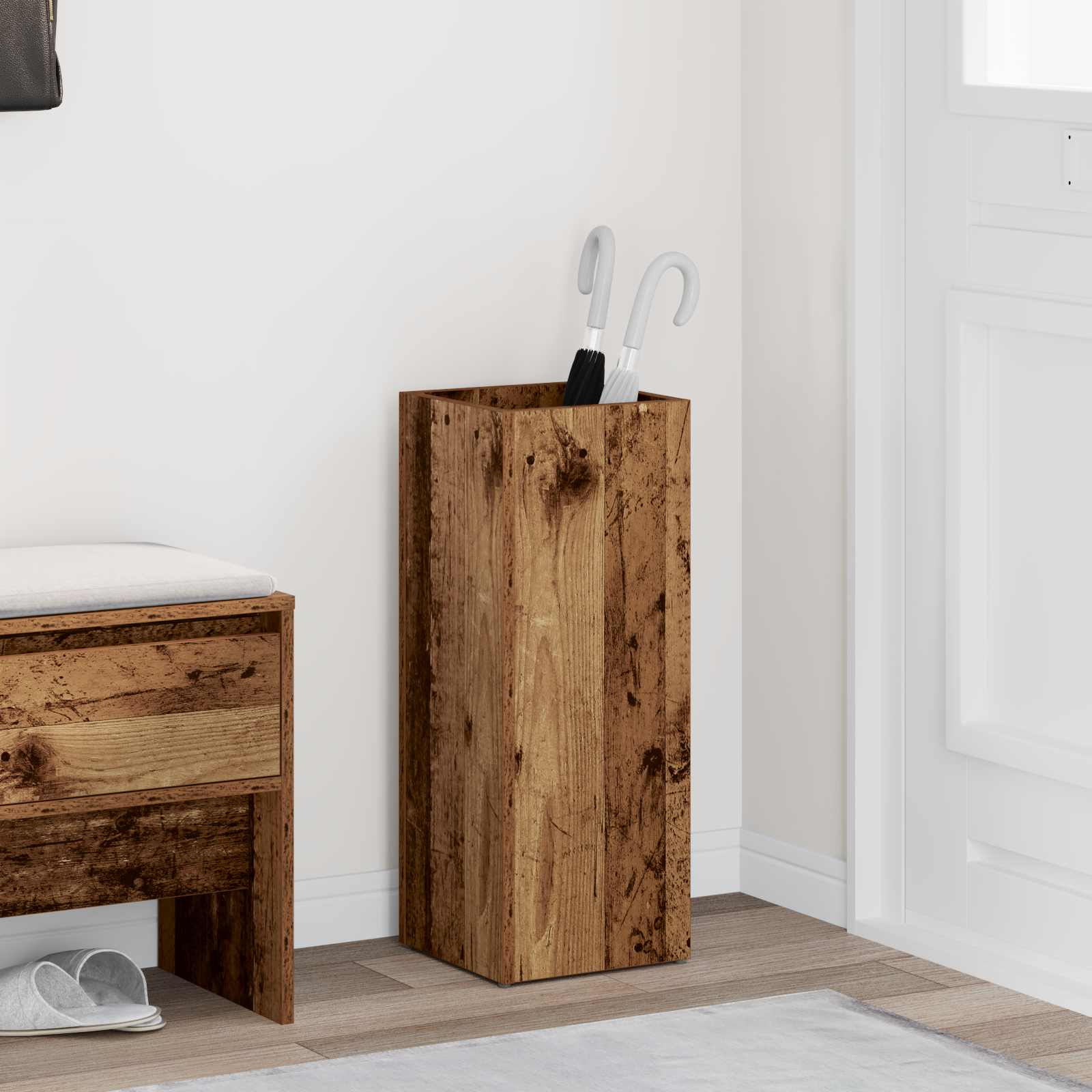 vidaXL Paraplu Standaard met opslag Wit 25 x 24,5 x 64 cm Bewerkt hout