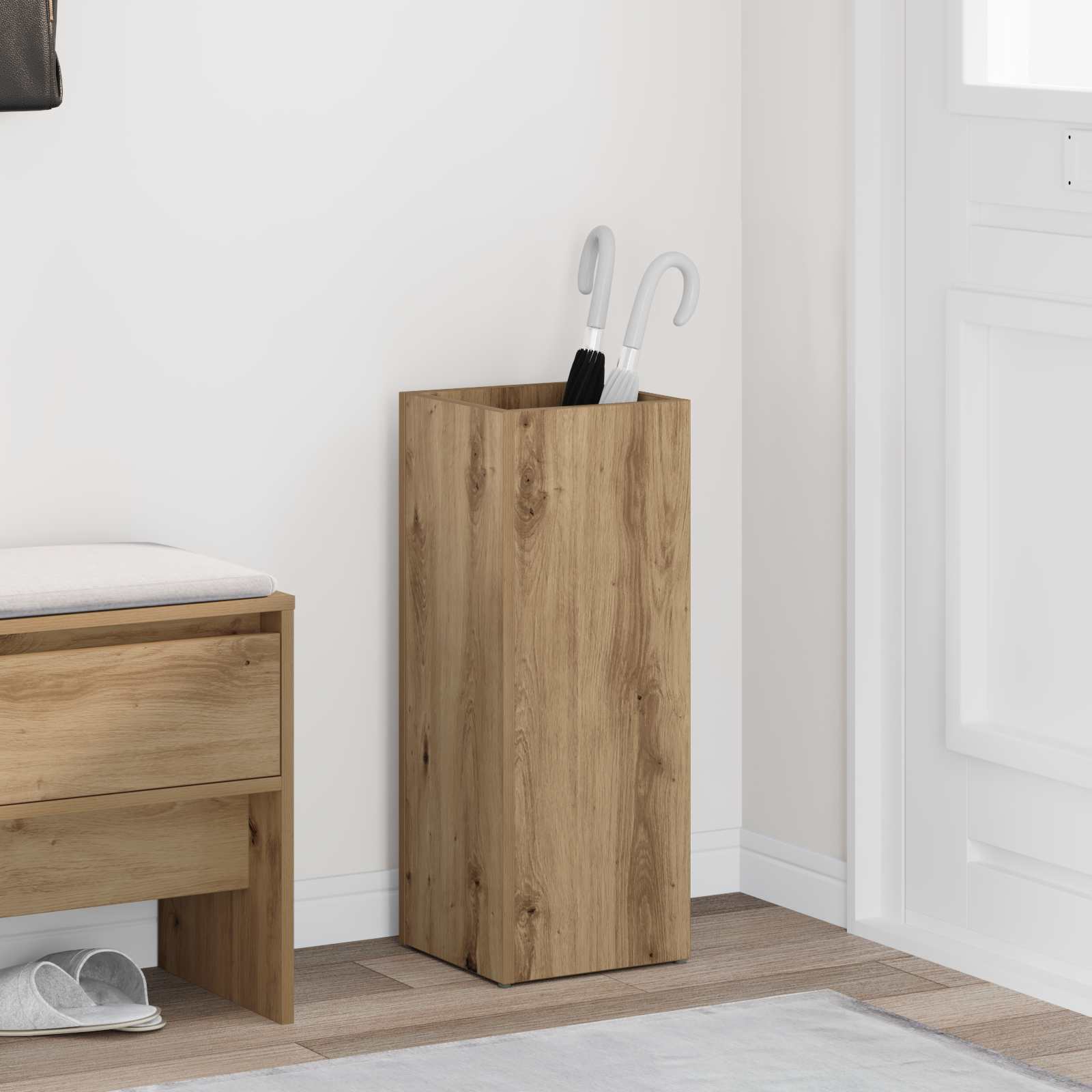 vidaXL Paraplu Standaard met opslag Wit 25 x 24,5 x 64 cm Bewerkt hout
