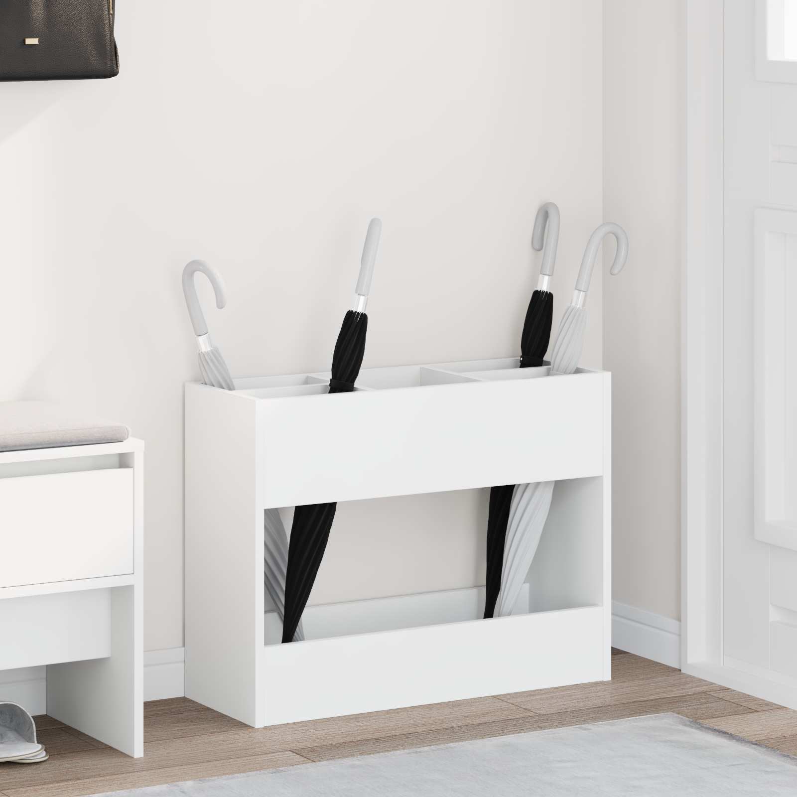 vidaXL Paraplu Standaard met opslag Wit 65 x 24 x 50 cm Bewerkt hout