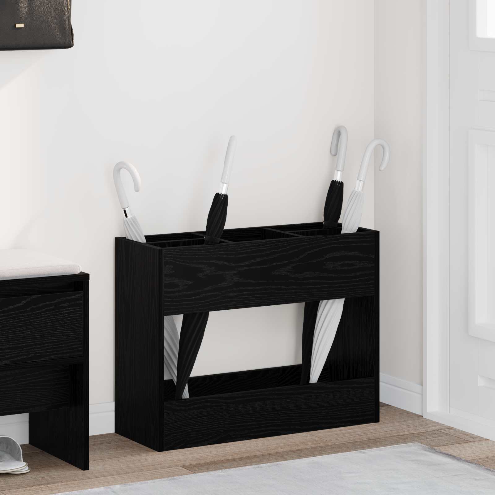 vidaXL Paraplu Standaard met opslag Wit 65 x 24 x 50 cm Bewerkt hout