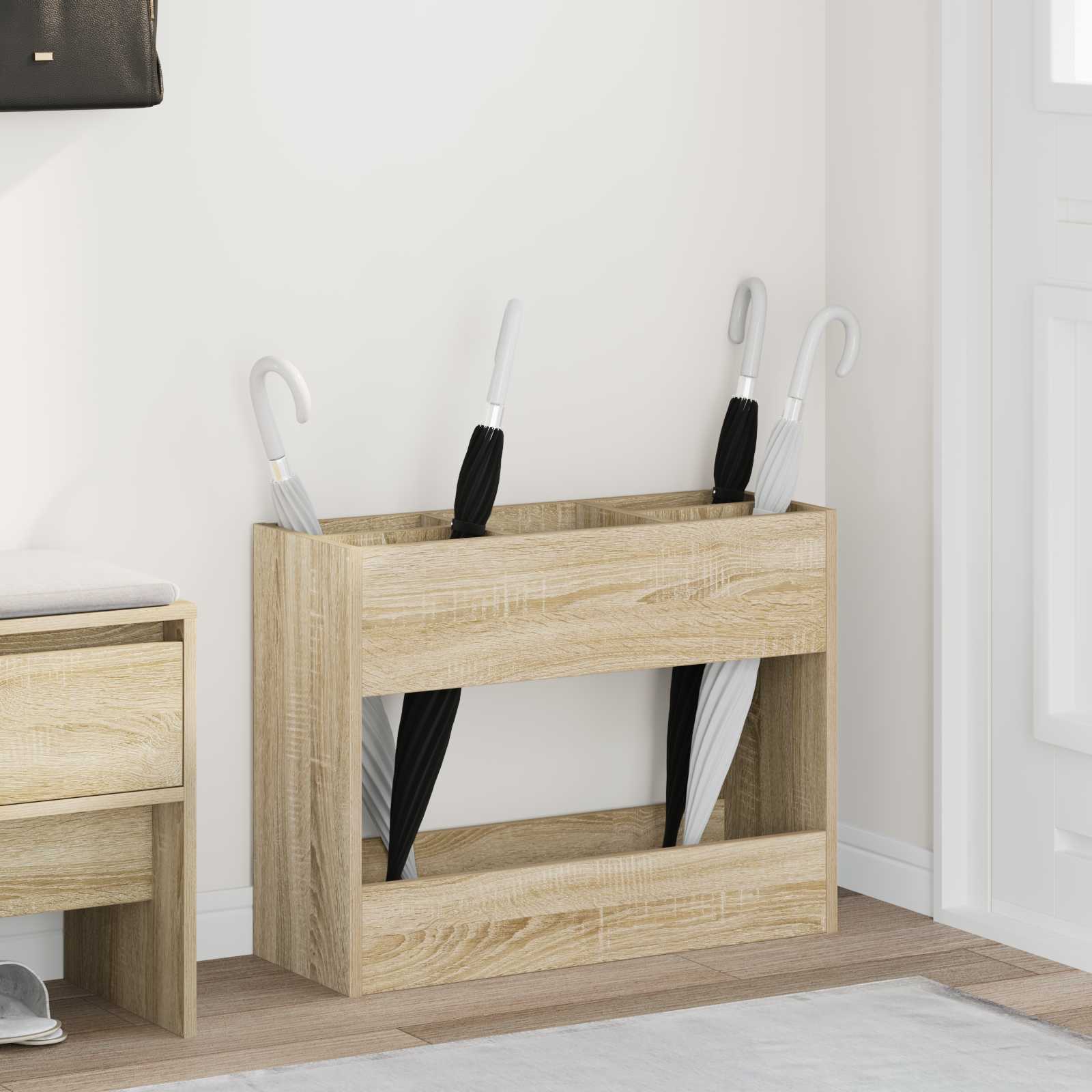 vidaXL Paraplu Standaard met opslag Wit 65 x 24 x 50 cm Bewerkt hout