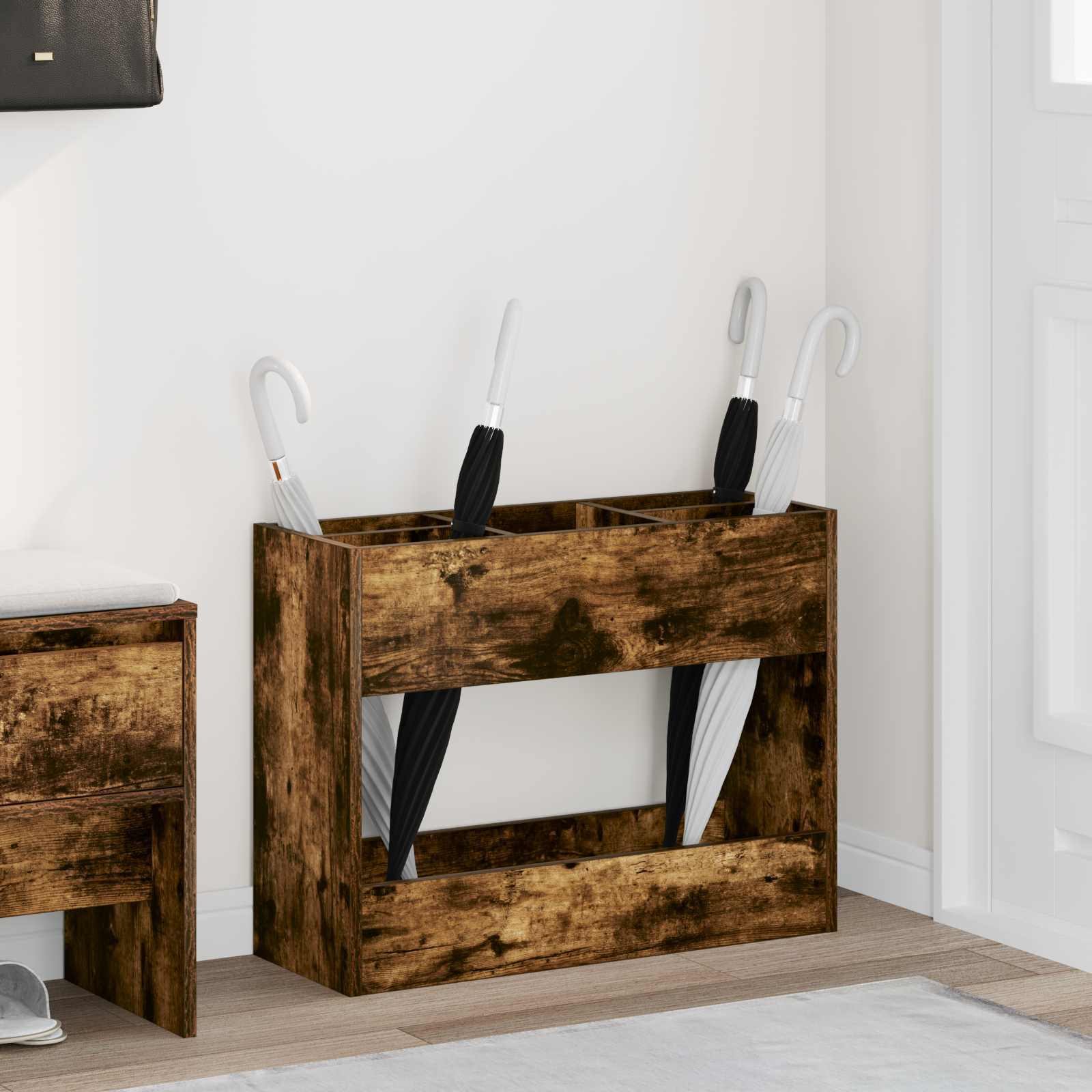 vidaXL Paraplu Standaard met opslag Wit 65 x 24 x 50 cm Bewerkt hout