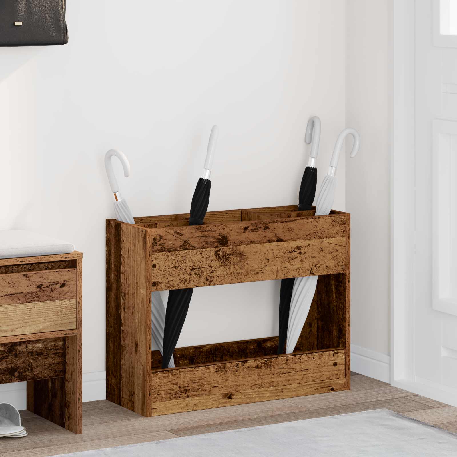 vidaXL Paraplu Standaard met opslag Wit 65 x 24 x 50 cm Bewerkt hout