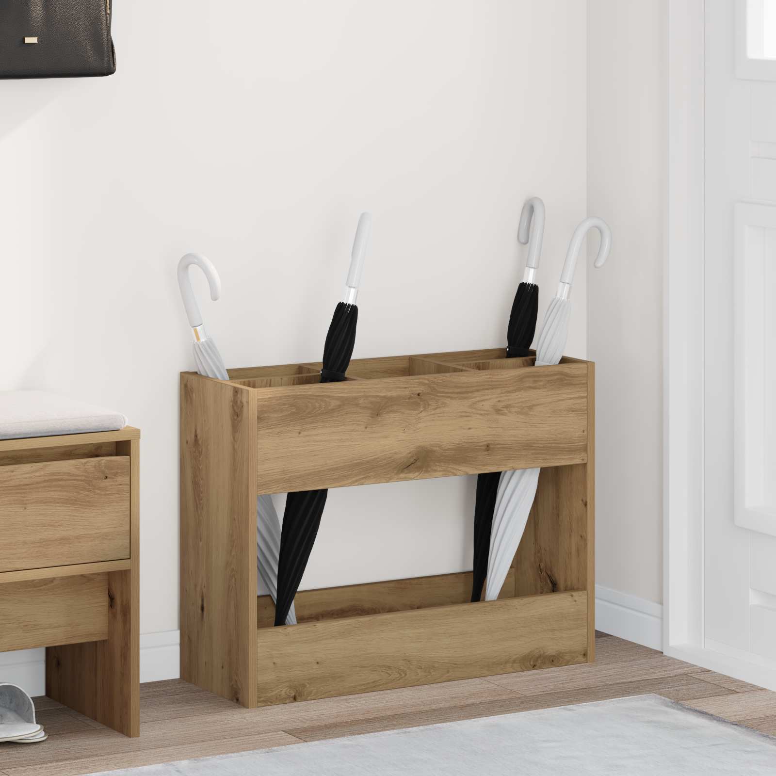 vidaXL Paraplu Standaard met opslag Wit 65 x 24 x 50 cm Bewerkt hout