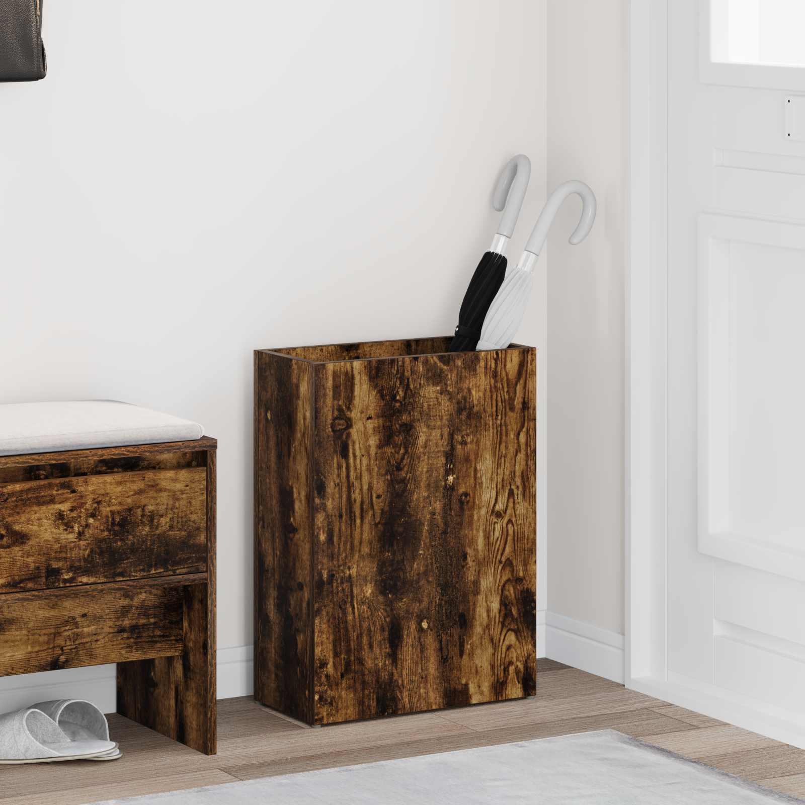 vidaXL Paraplu Standaard met opslag Wit 40 x 20 x 55,5 cm Bewerkt hout