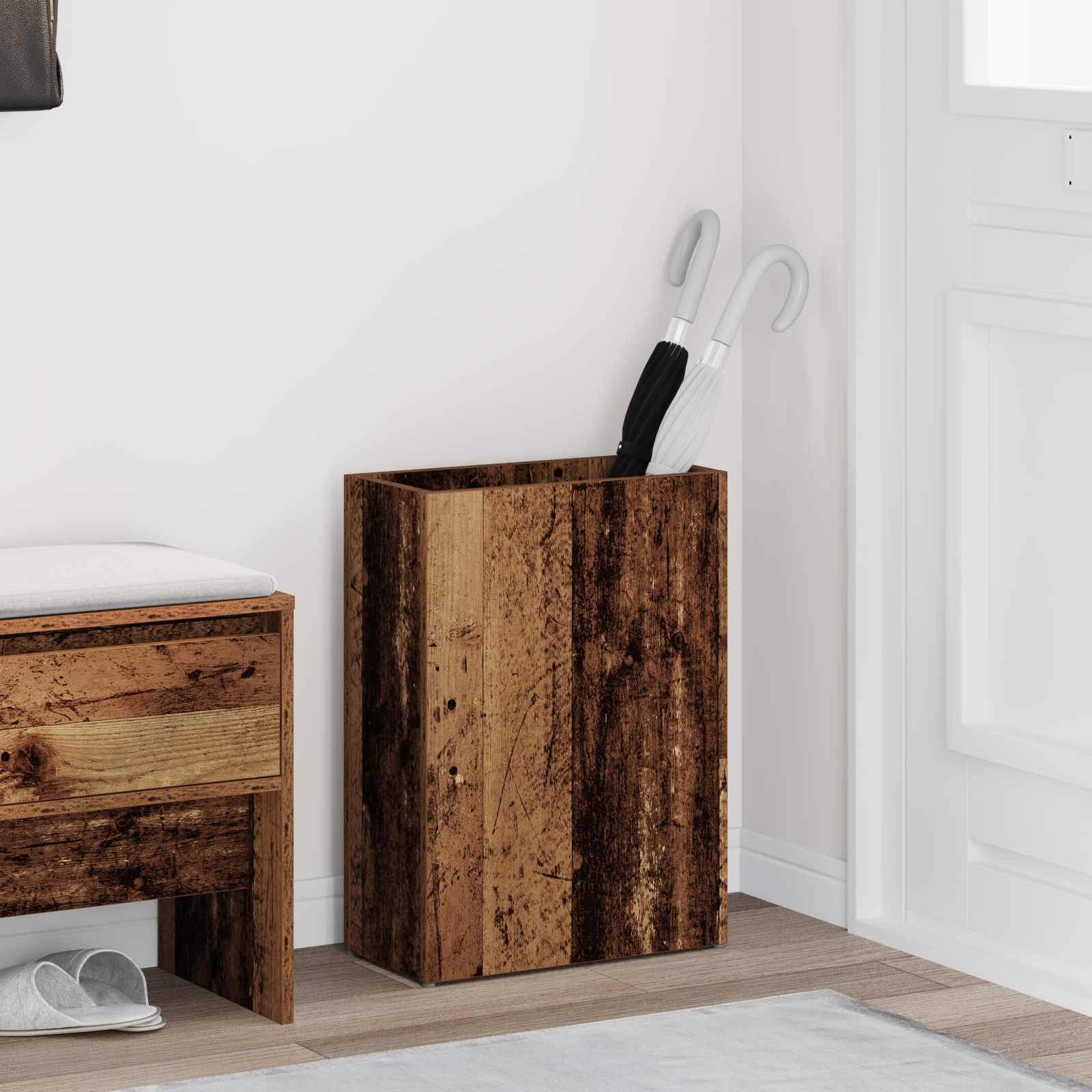 vidaXL Paraplu Standaard met opslag Wit 40 x 20 x 55,5 cm Bewerkt hout
