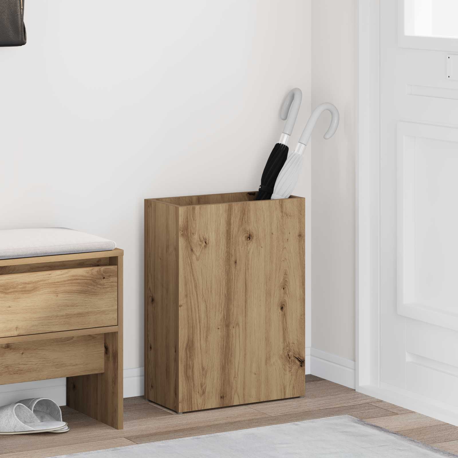 vidaXL Paraplu Standaard met opslag Wit 40 x 20 x 55,5 cm Bewerkt hout
