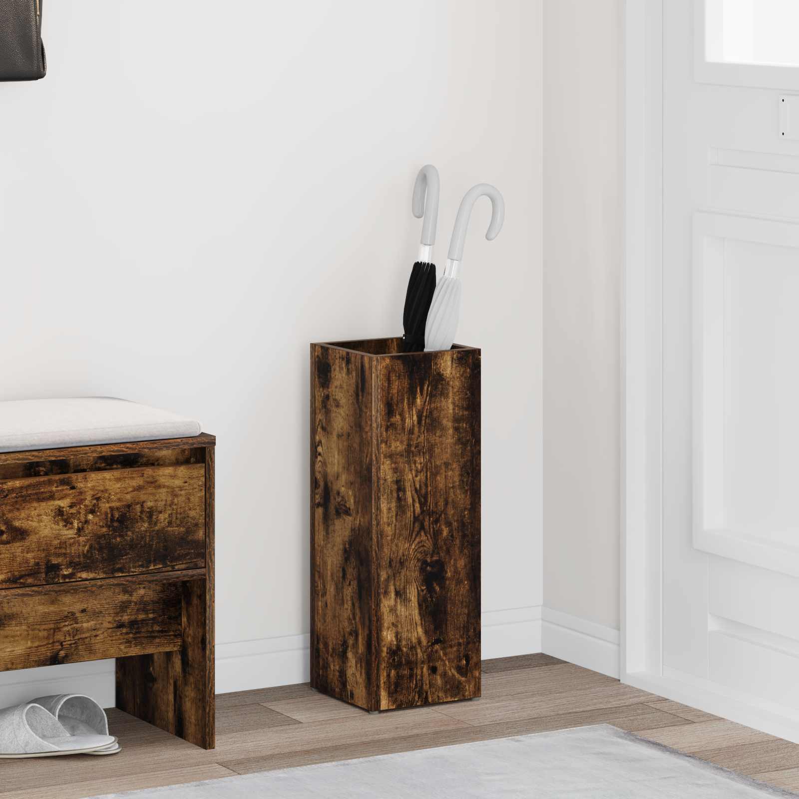 vidaXL Paraplu Standaard met opslag Wit 40 x 20 x 55,5 cm Bewerkt hout