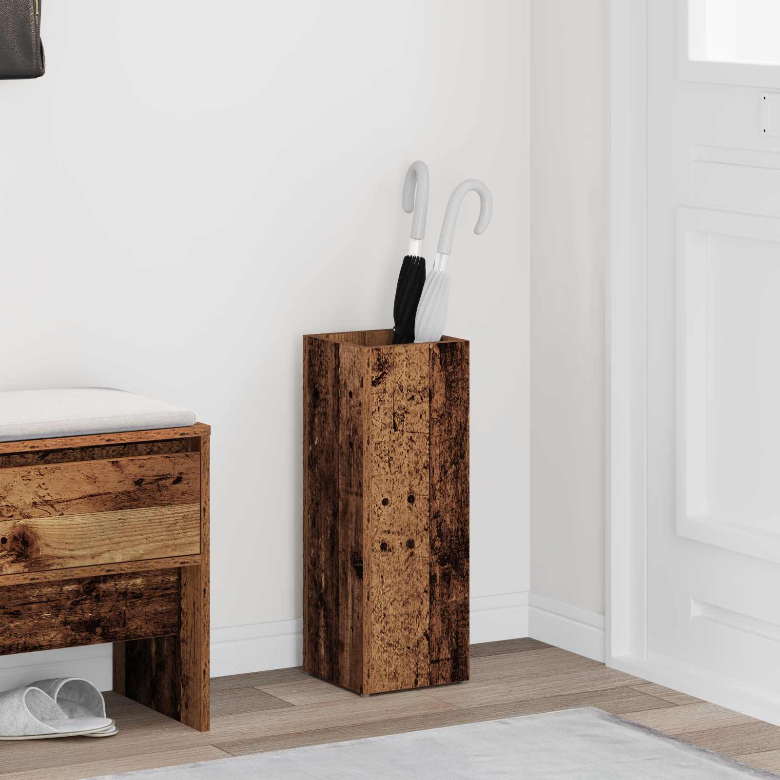 vidaXL Paraplu Standaard met opslag Wit 40 x 20 x 55,5 cm Bewerkt hout