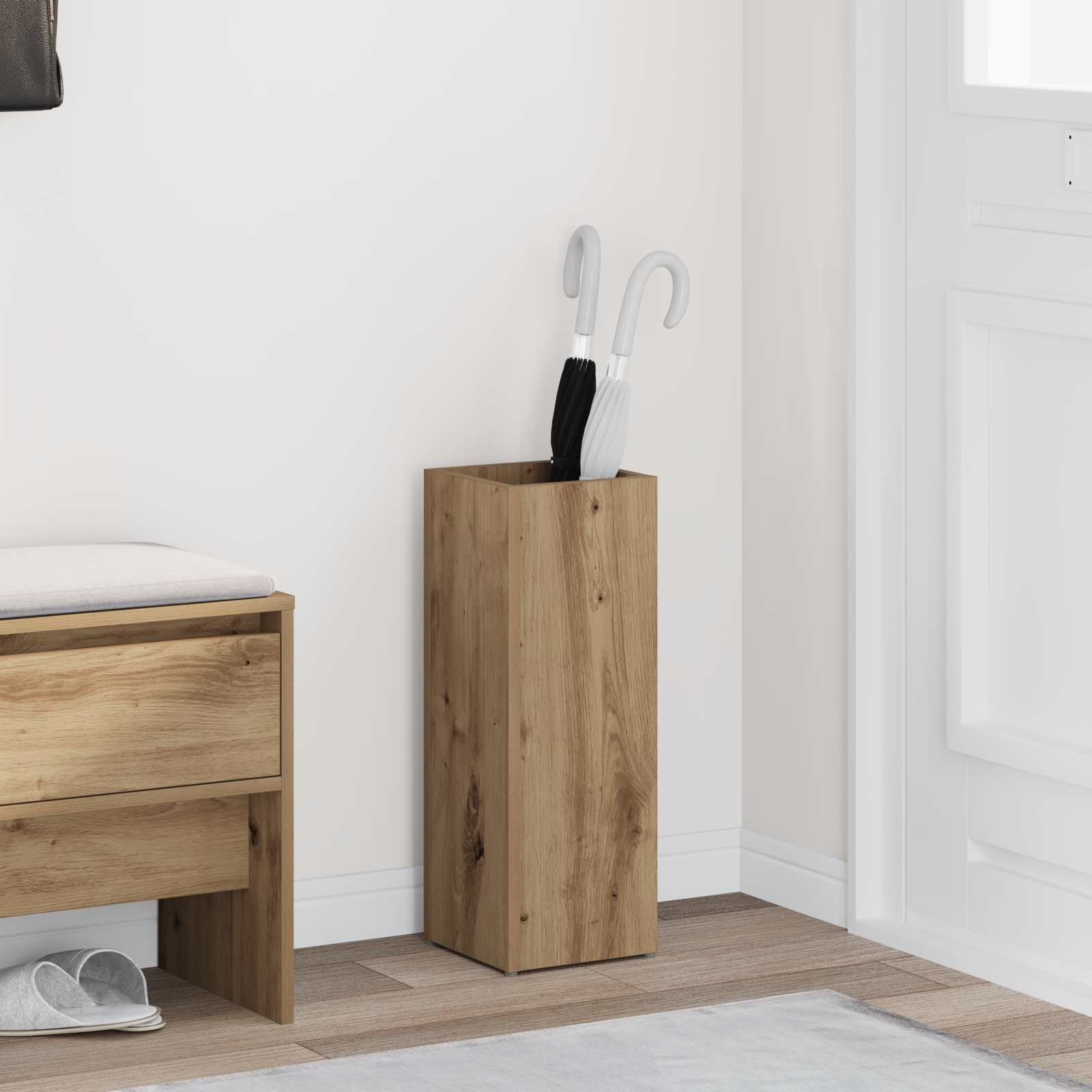 vidaXL Paraplu Standaard met opslag Wit 40 x 20 x 55,5 cm Bewerkt hout