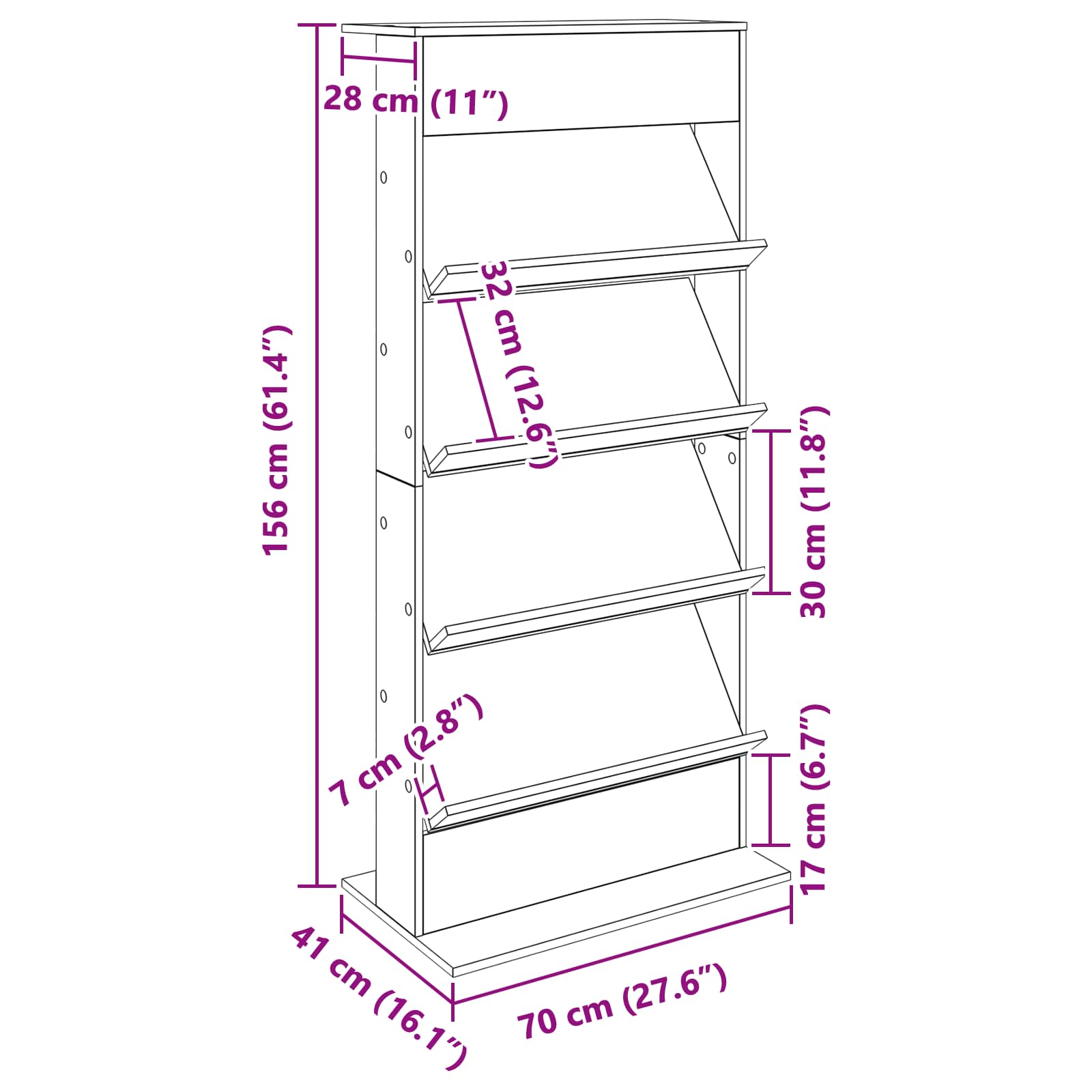 vidaXL Tijdschrift Rek met plank Wit 70 x 41 x 156 cm Bewerkt hout