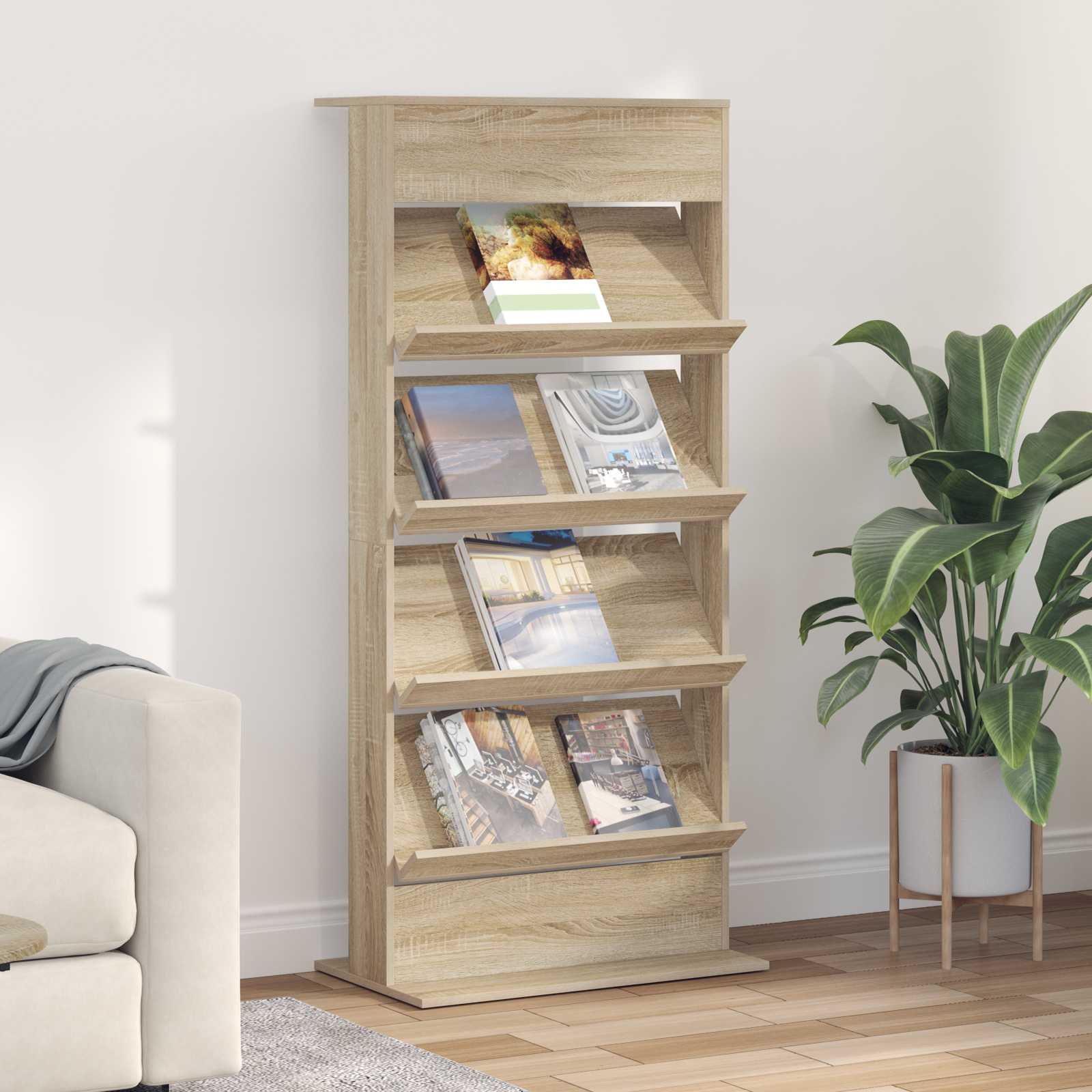 vidaXL Tijdschrift Rek met plank Wit 70 x 41 x 156 cm Bewerkt hout