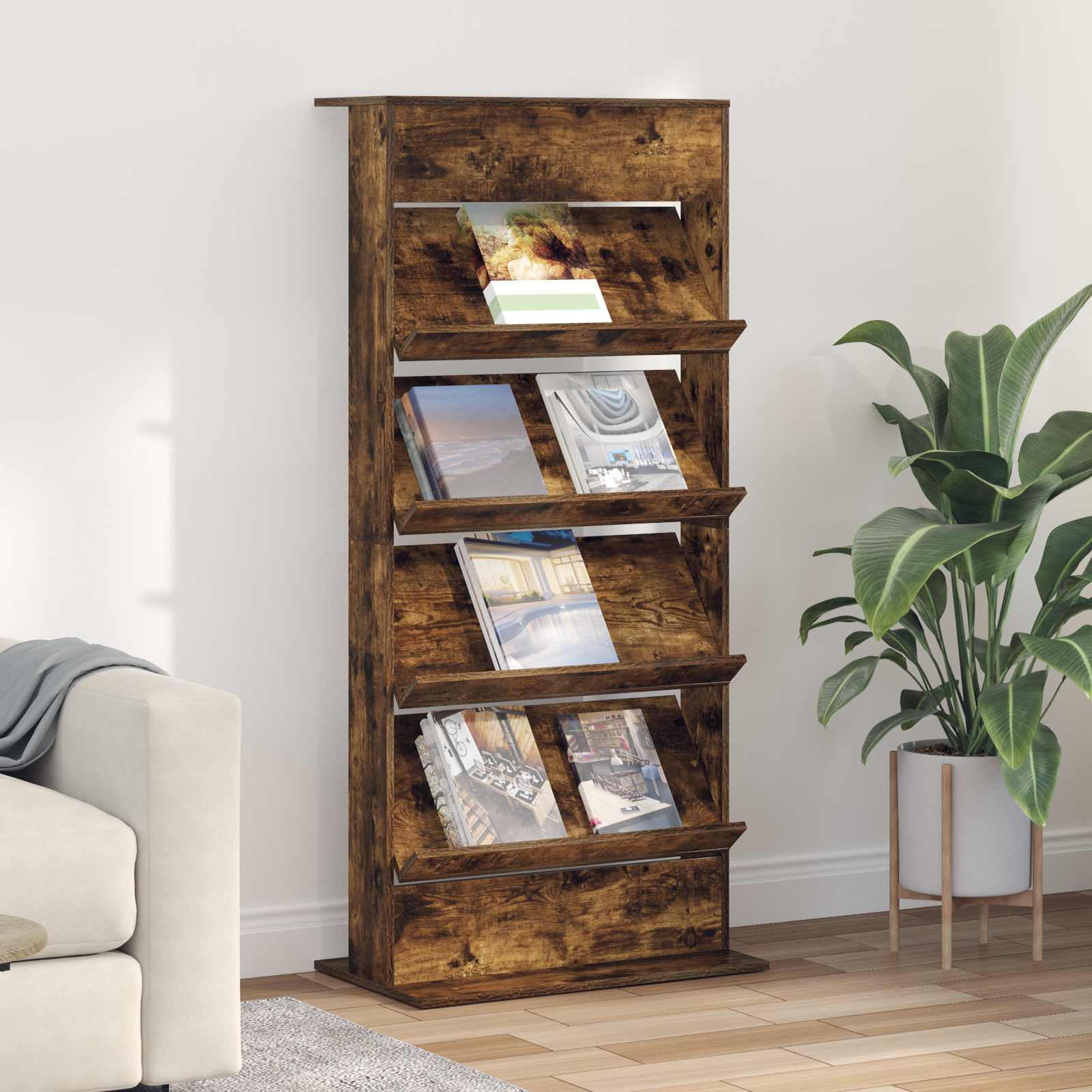 vidaXL Tijdschrift Rek met plank Wit 70 x 41 x 156 cm Bewerkt hout