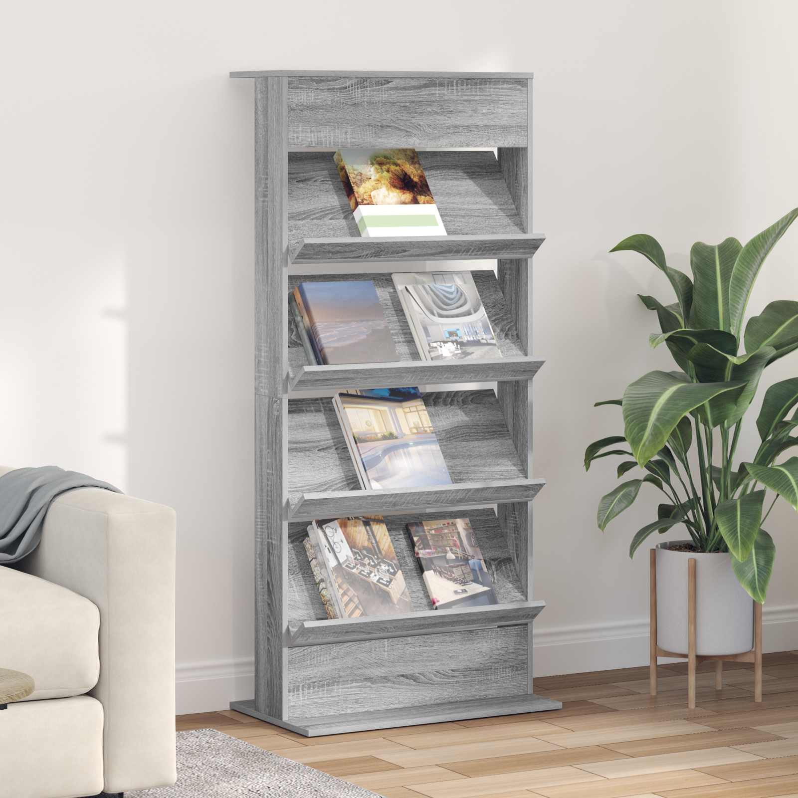 vidaXL Tijdschrift Rek met plank Wit 70 x 41 x 156 cm Bewerkt hout