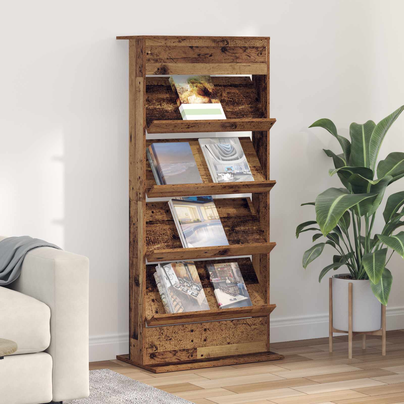 vidaXL Tijdschrift Rek met plank Wit 70 x 41 x 156 cm Bewerkt hout