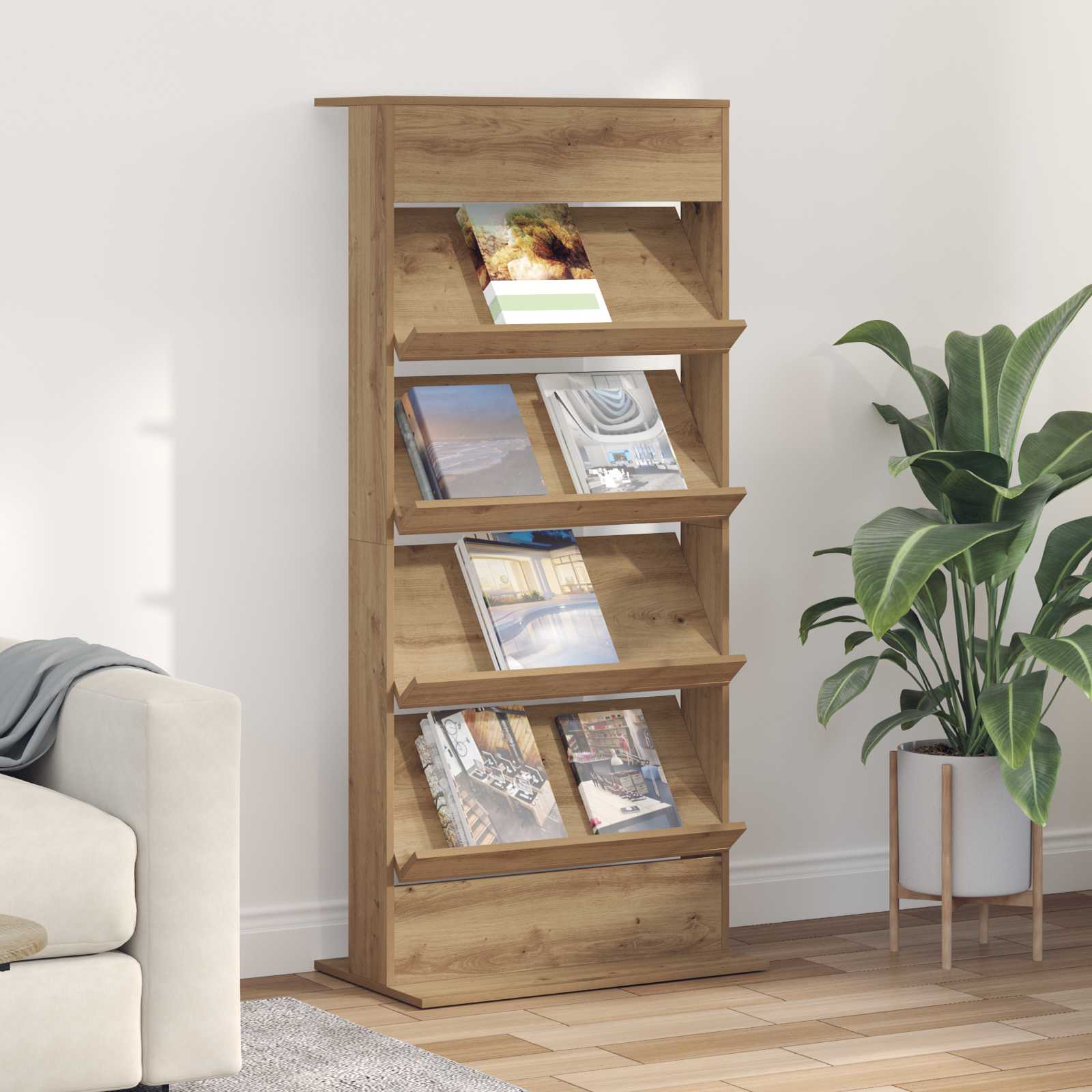 vidaXL Tijdschrift Rek met plank Wit 70 x 41 x 156 cm Bewerkt hout