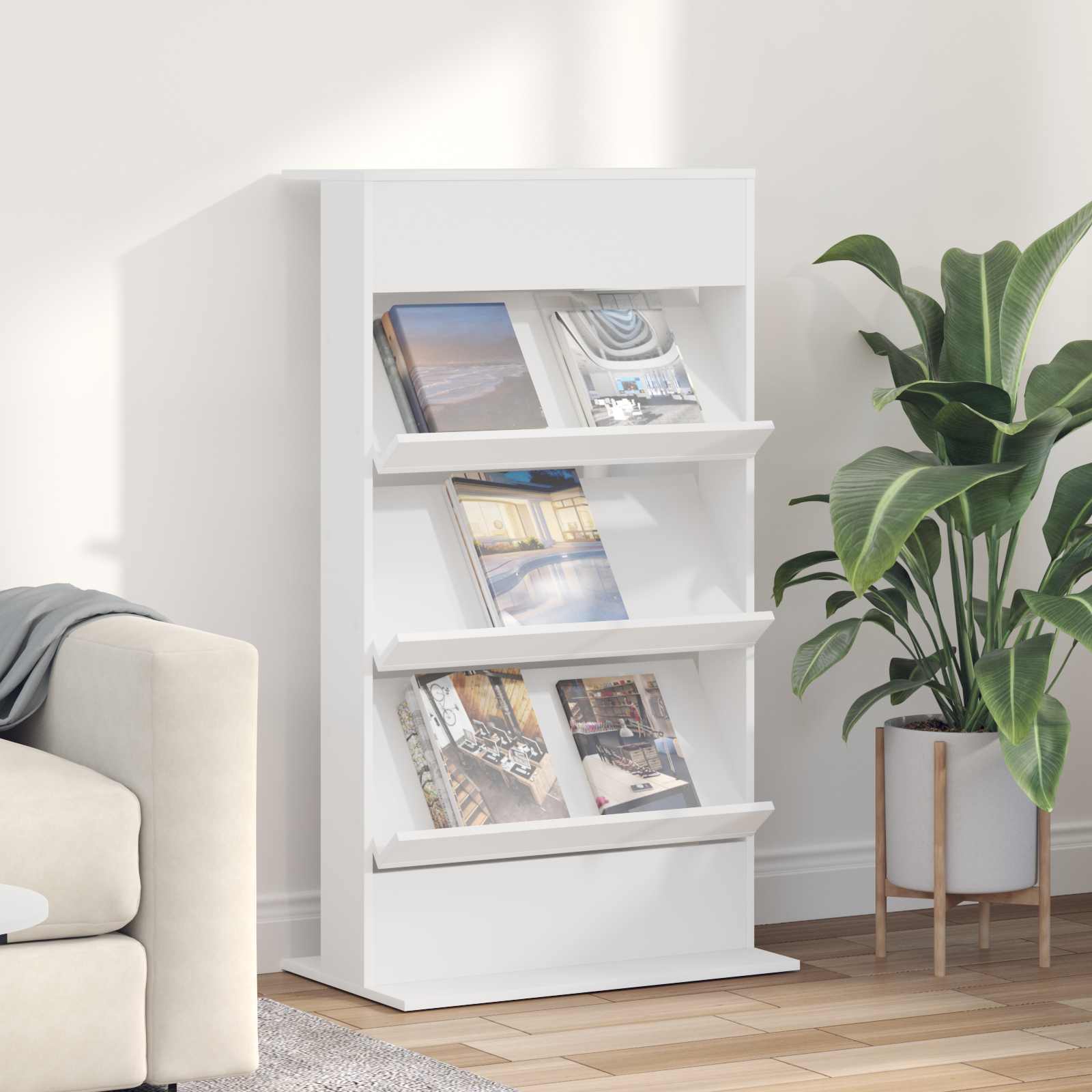 vidaXL Tijdschrift Rek met plank Wit 70 x 41 x 156 cm Bewerkt hout