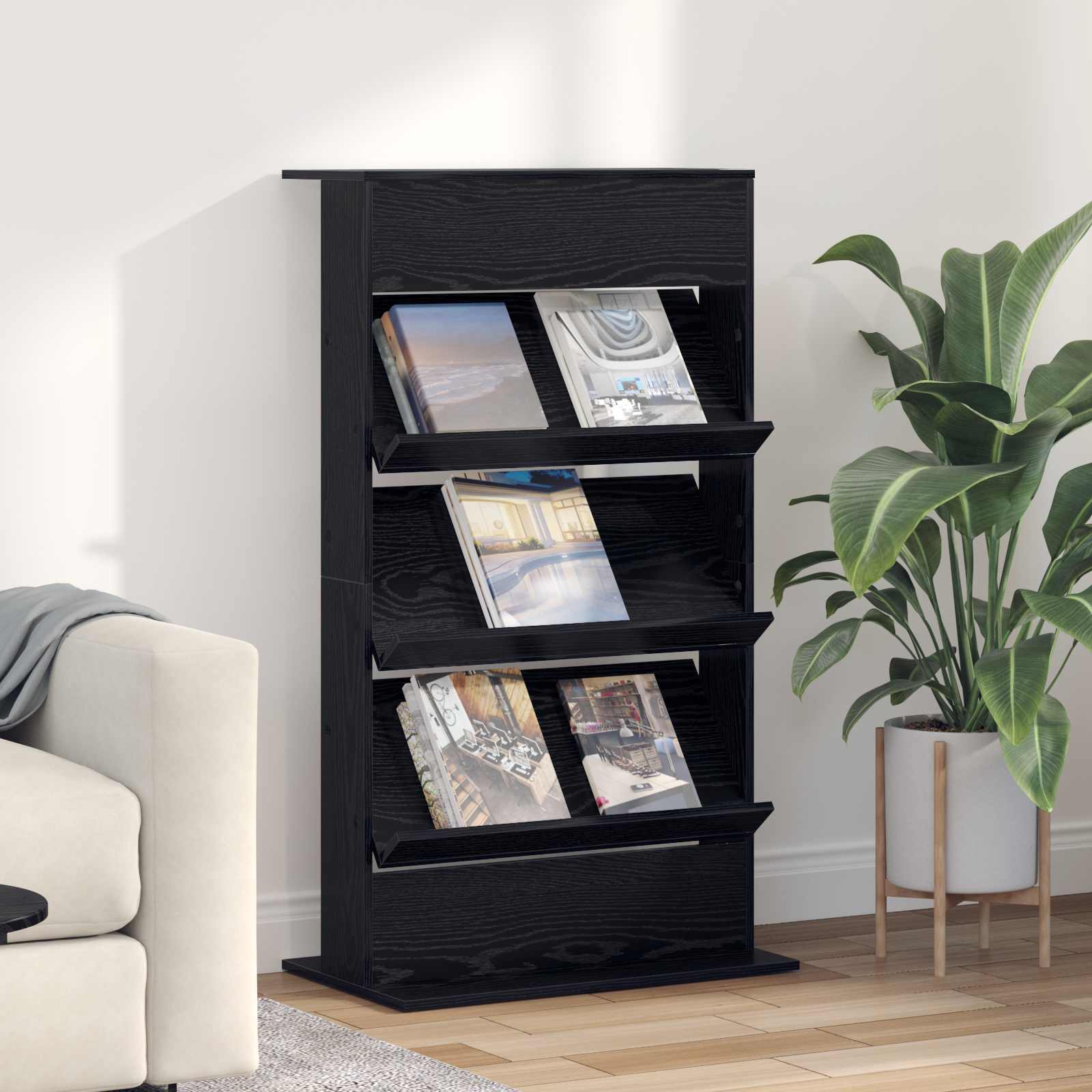 vidaXL Tijdschrift Rek met plank Wit 70 x 41 x 156 cm Bewerkt hout