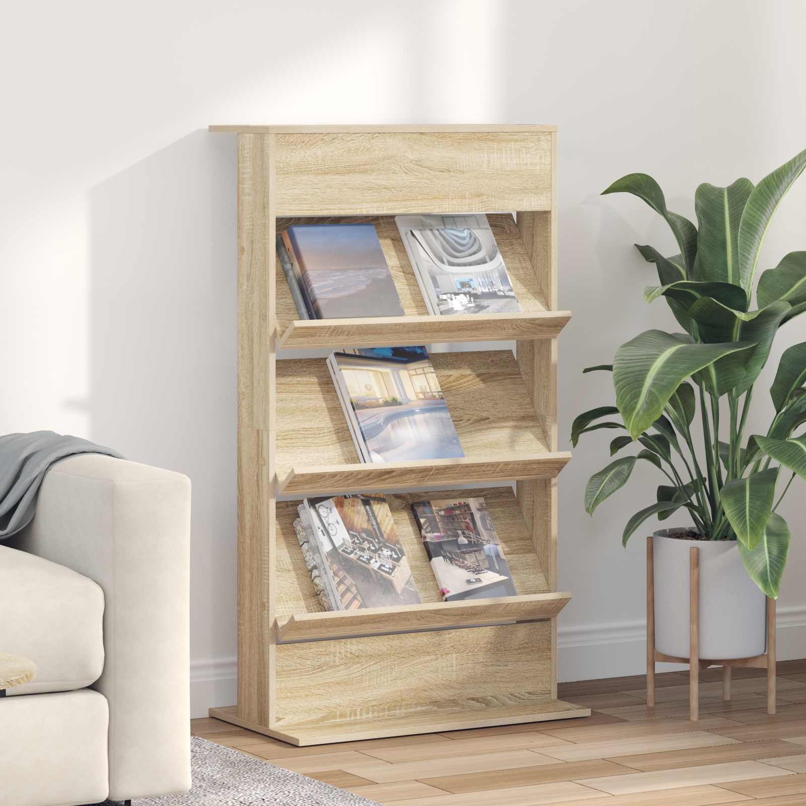 vidaXL Tijdschrift Rek met plank Wit 70 x 41 x 156 cm Bewerkt hout