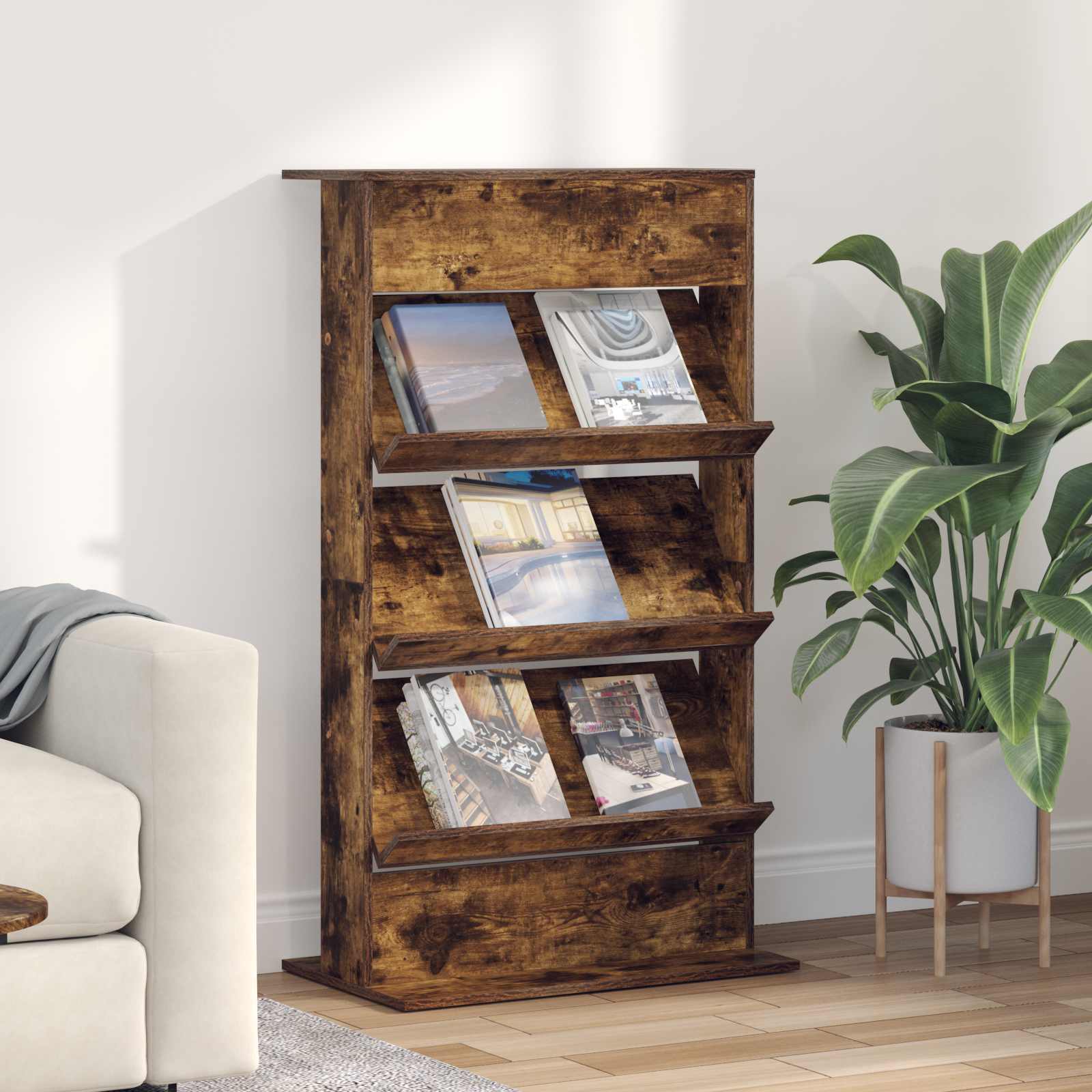 vidaXL Tijdschrift Rek met plank Wit 70 x 41 x 156 cm Bewerkt hout