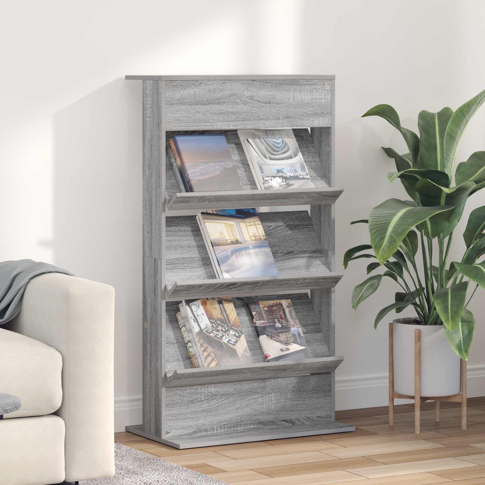 vidaXL Tijdschrift Rek met plank Wit 70 x 41 x 156 cm Bewerkt hout