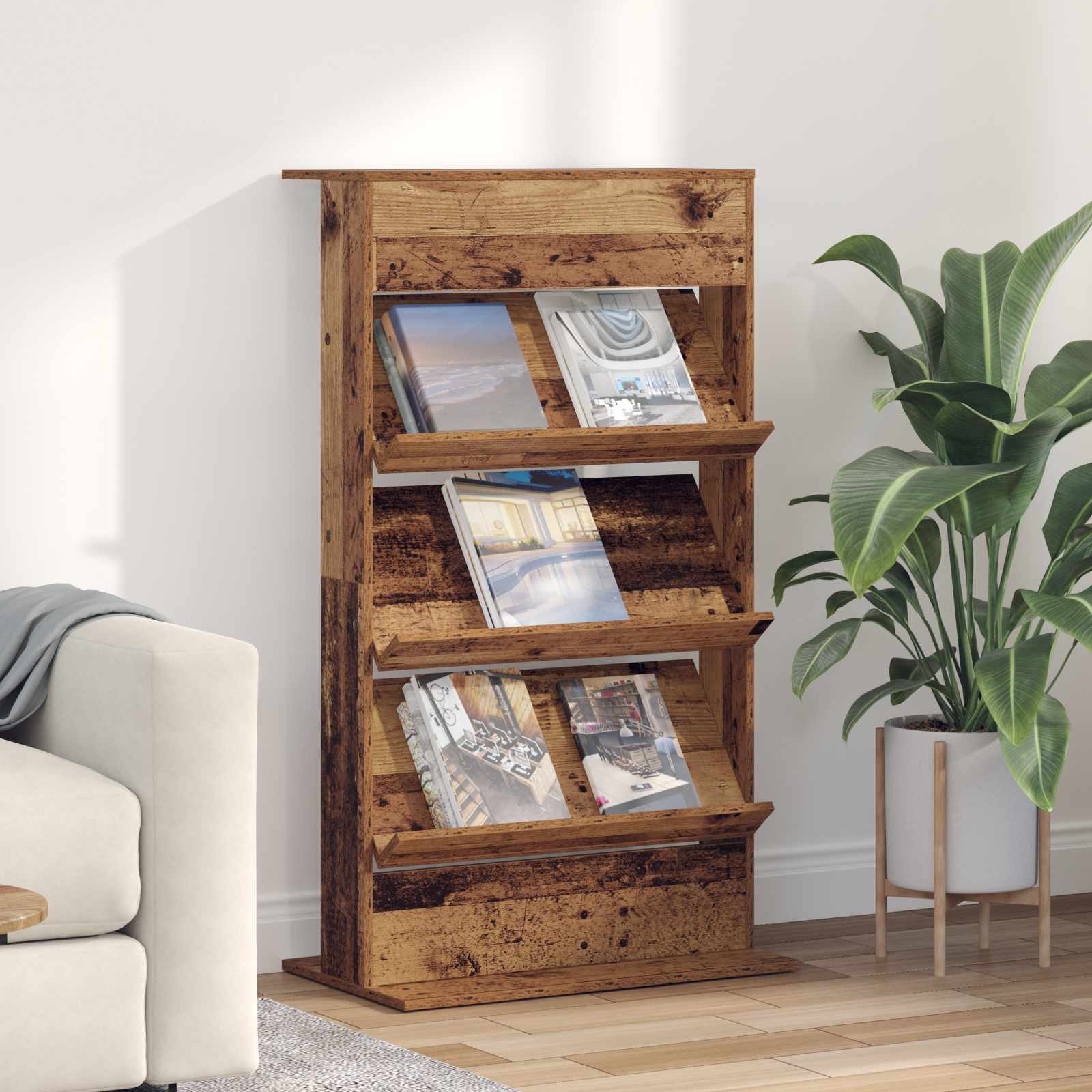 vidaXL Tijdschrift Rek met plank Wit 70 x 41 x 156 cm Bewerkt hout