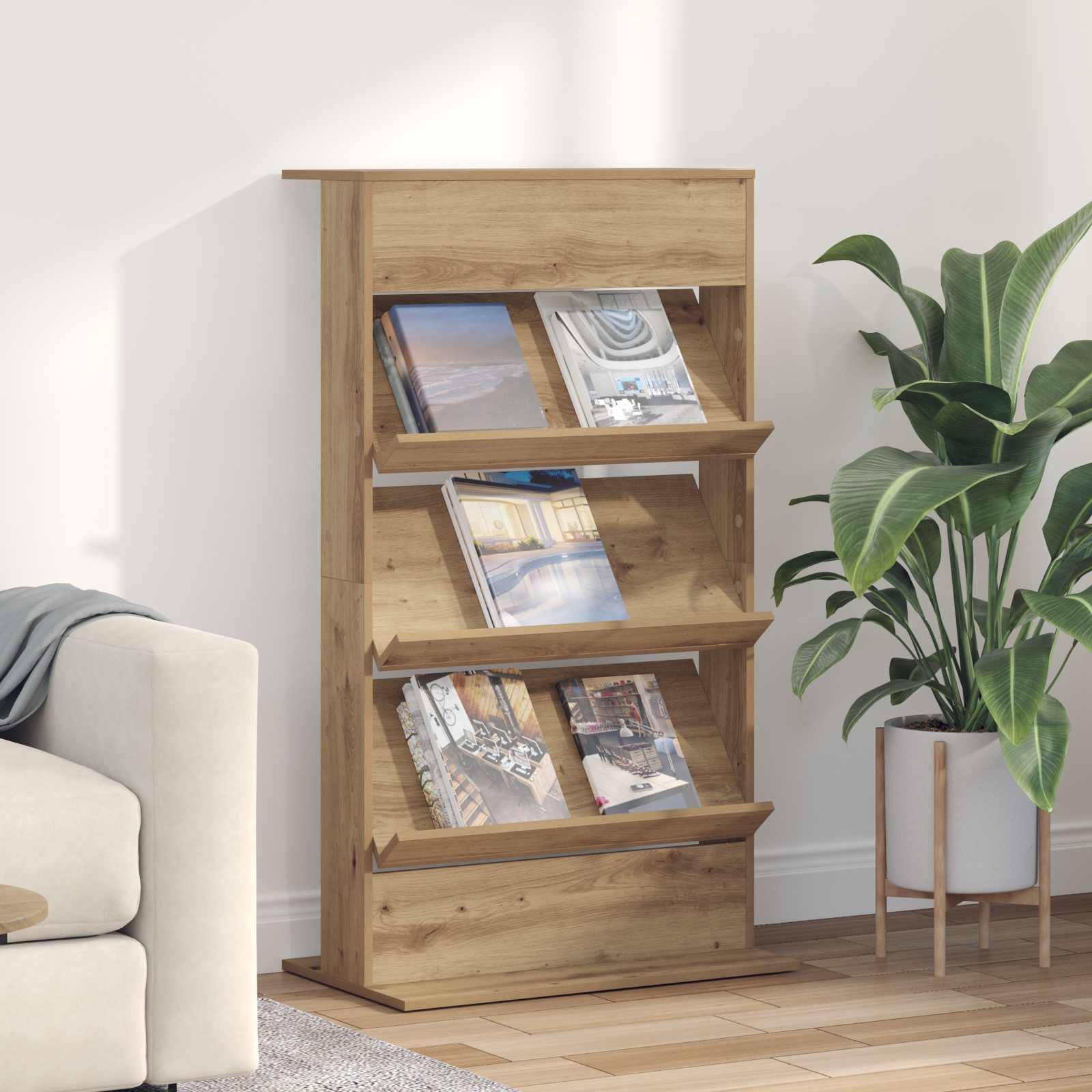 vidaXL Tijdschrift Rek met plank Wit 70 x 41 x 156 cm Bewerkt hout