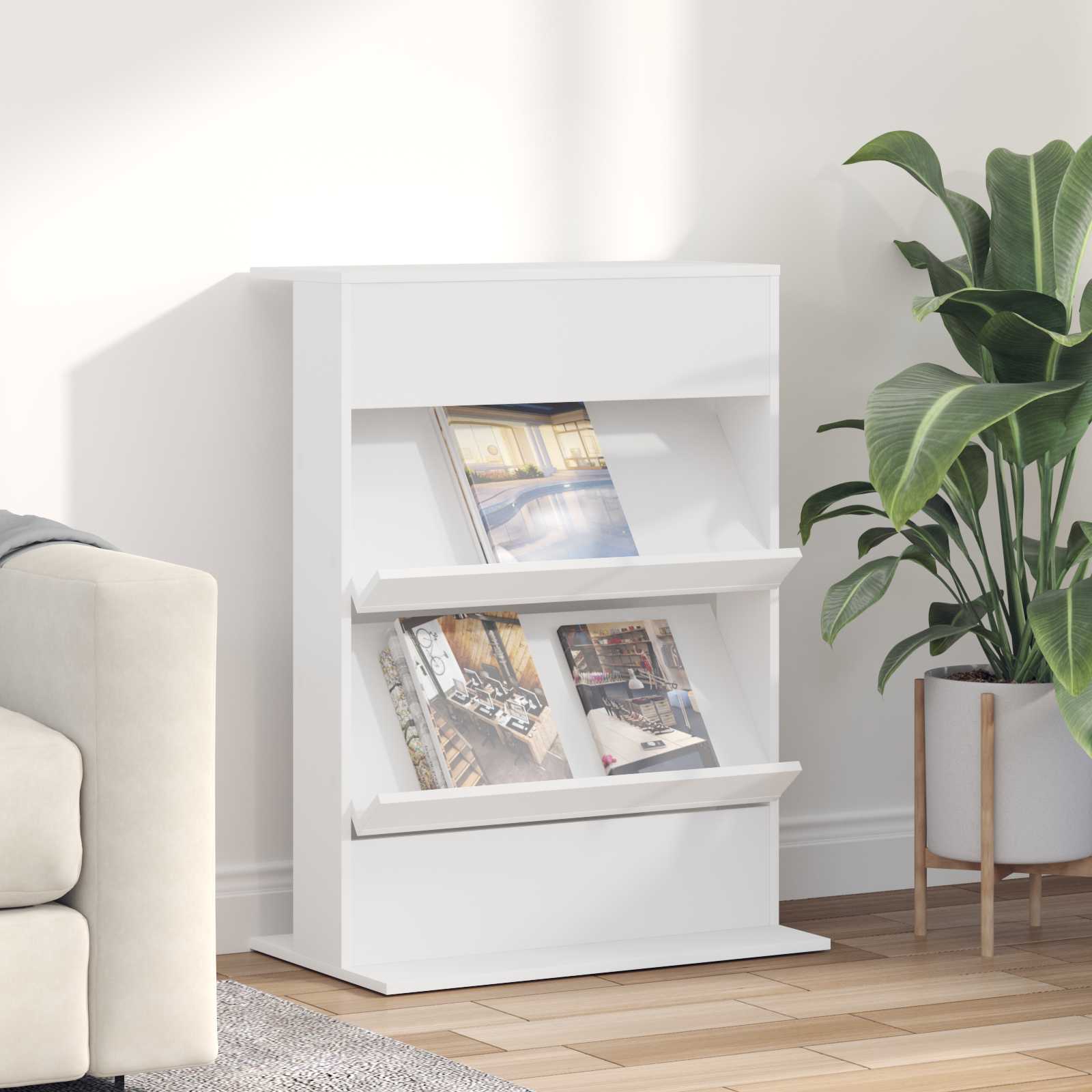 vidaXL Tijdschrift Rek met plank Wit 70 x 41 x 156 cm Bewerkt hout