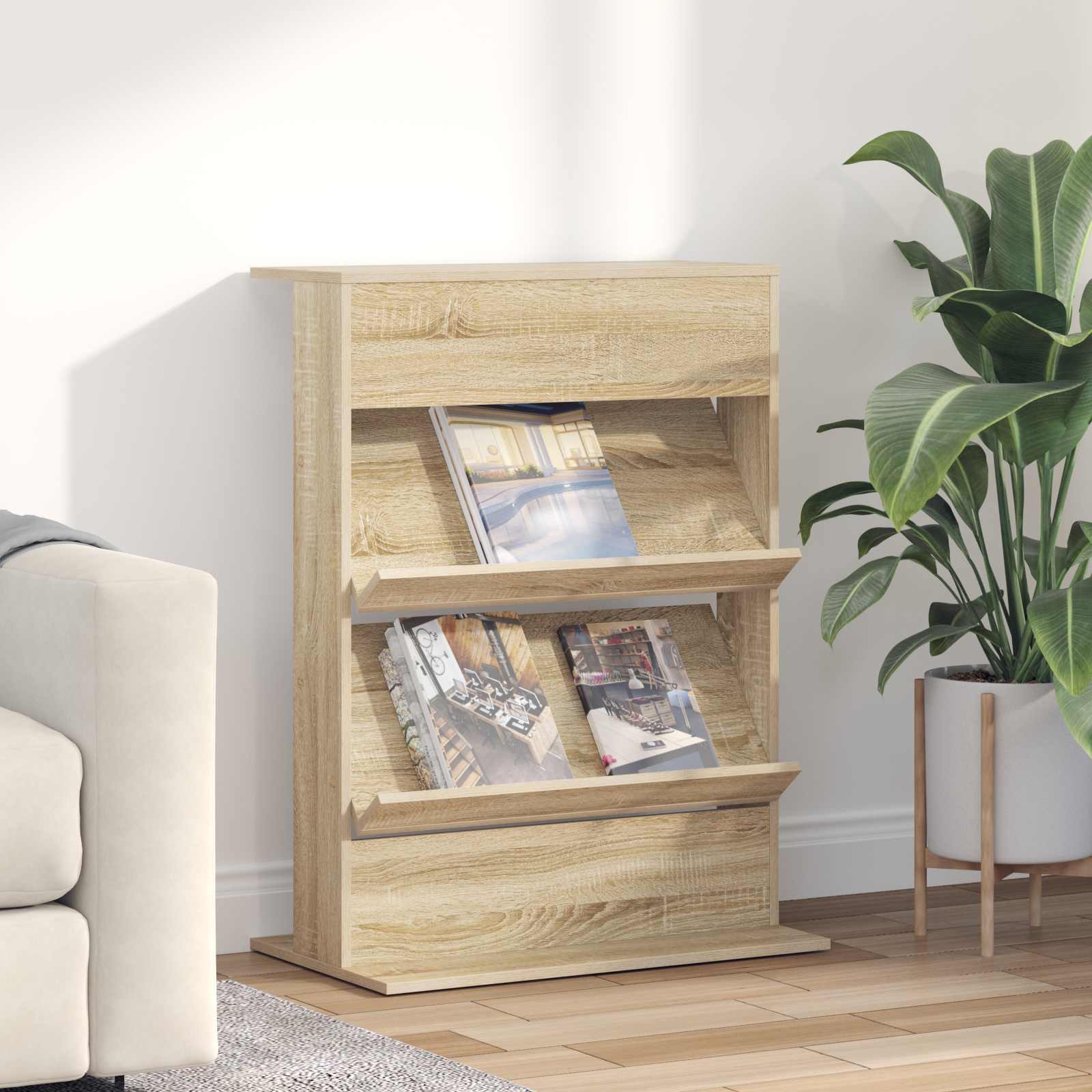 vidaXL Tijdschrift Rek met plank Wit 70 x 41 x 156 cm Bewerkt hout