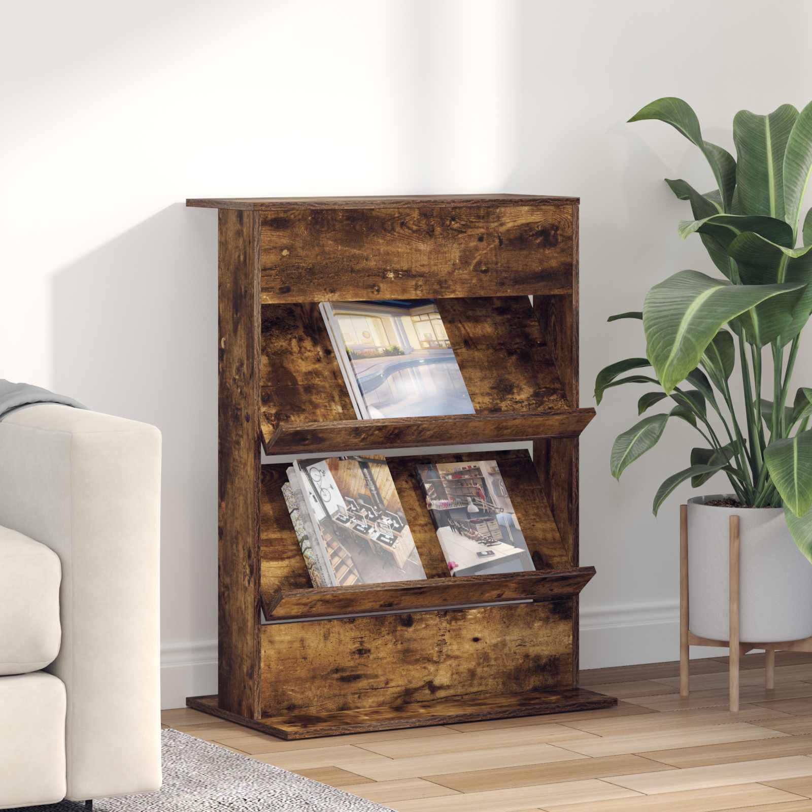 vidaXL Tijdschrift Rek met plank Wit 70 x 41 x 156 cm Bewerkt hout
