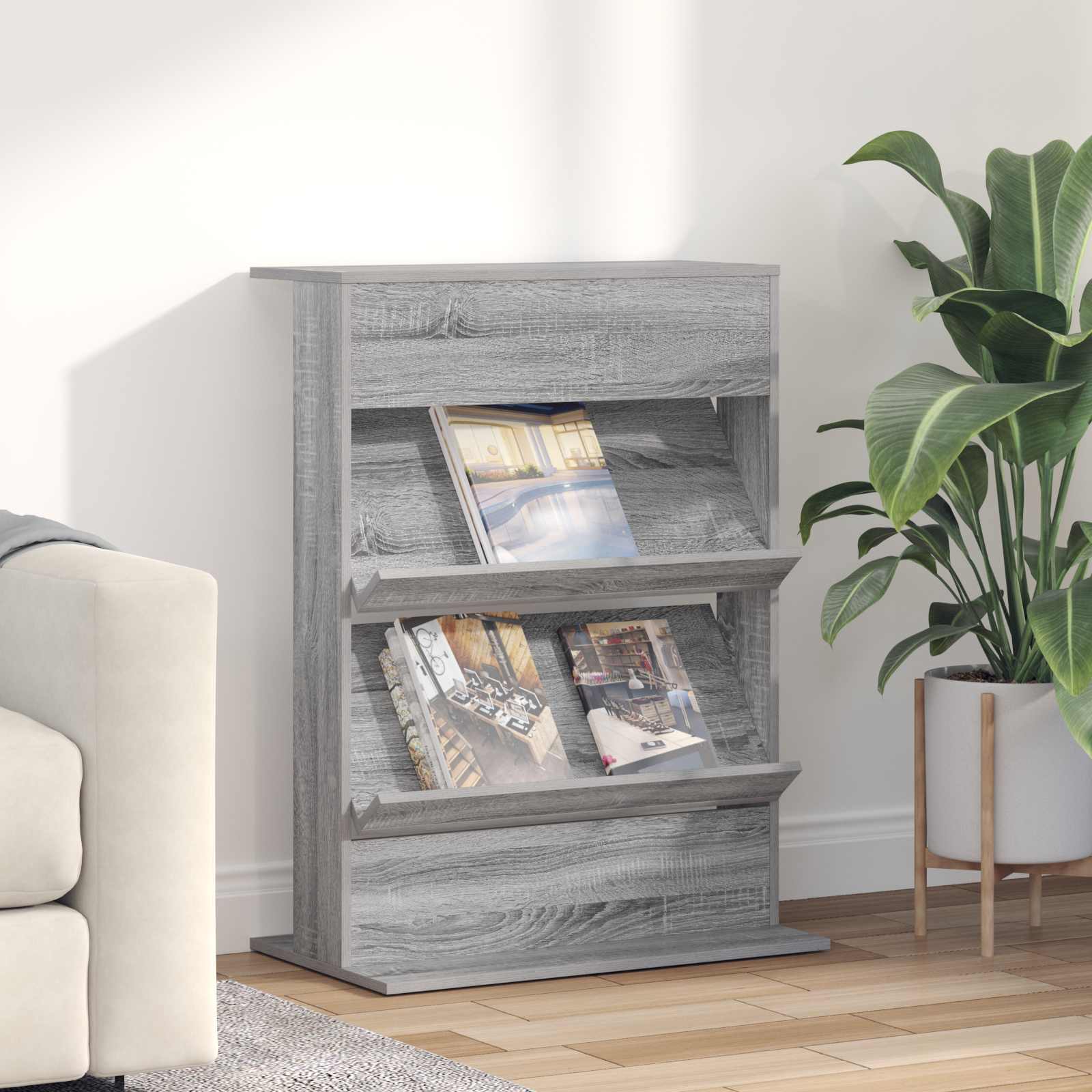 vidaXL Tijdschrift Rek met plank Wit 70 x 41 x 156 cm Bewerkt hout