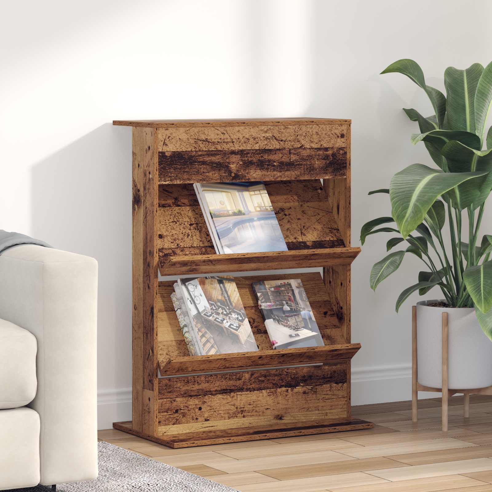vidaXL Tijdschrift Rek met plank Wit 70 x 41 x 156 cm Bewerkt hout