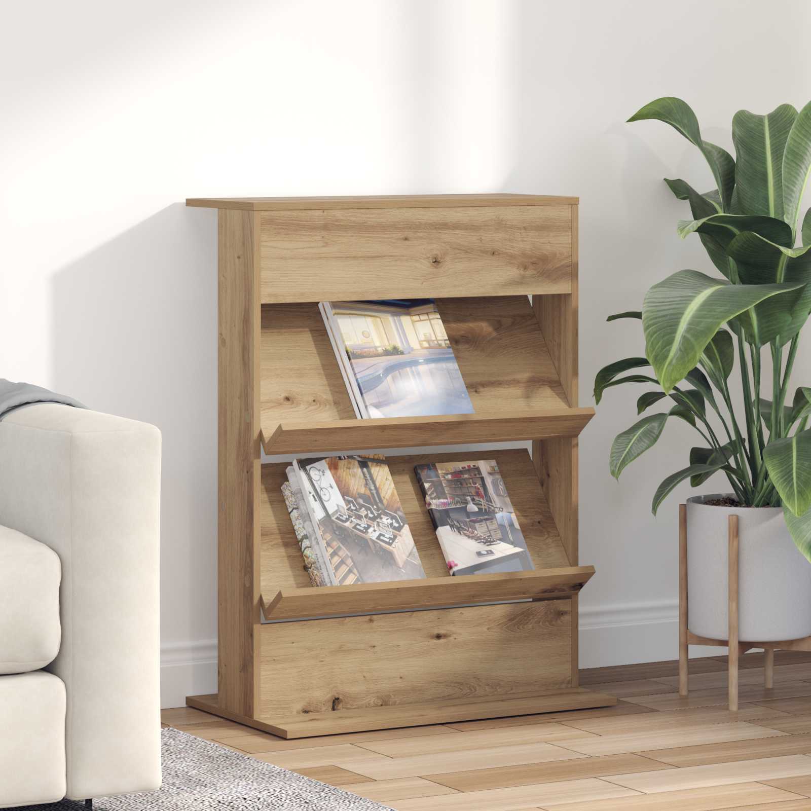 vidaXL Tijdschrift Rek met plank Wit 70 x 41 x 156 cm Bewerkt hout