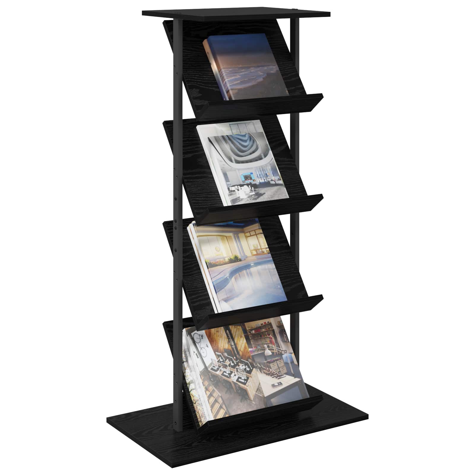 vidaXL Tijdschrift Rek Zwart Eiken 68 x 40 x 123.5 cm Bewerkt hout