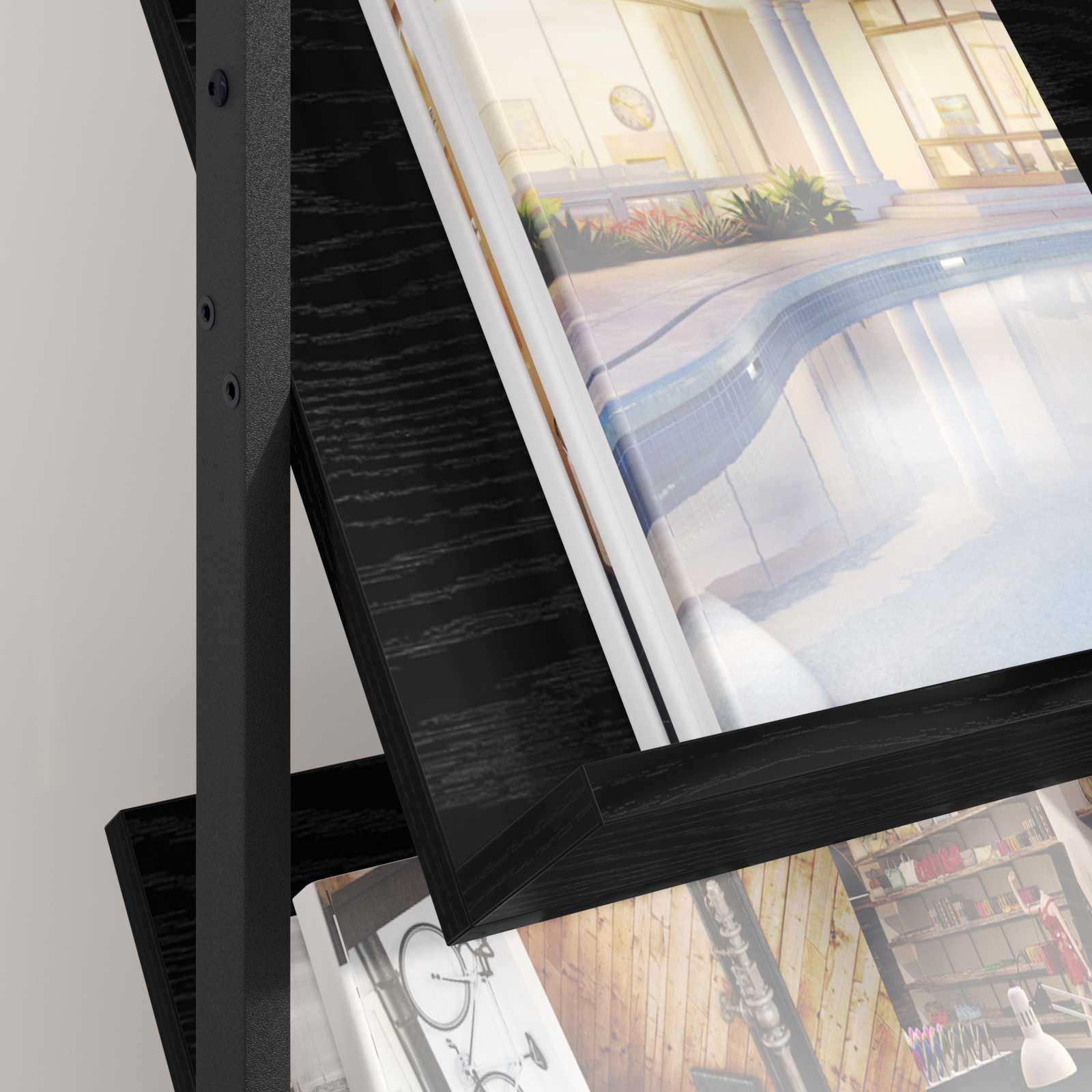vidaXL Tijdschrift Rek Zwart Eiken 68 x 40 x 123.5 cm Bewerkt hout