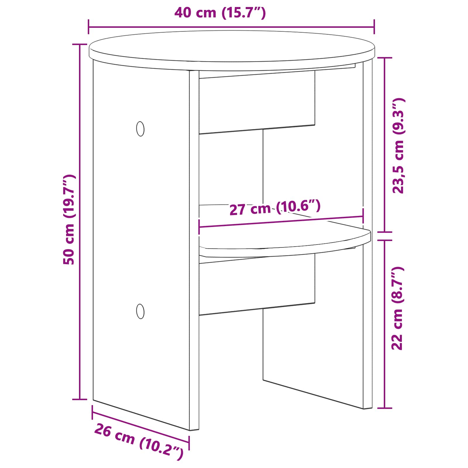 vidaXL Bijzetkast Wit Ø40 x 50 cm Geconstrueerd hout
