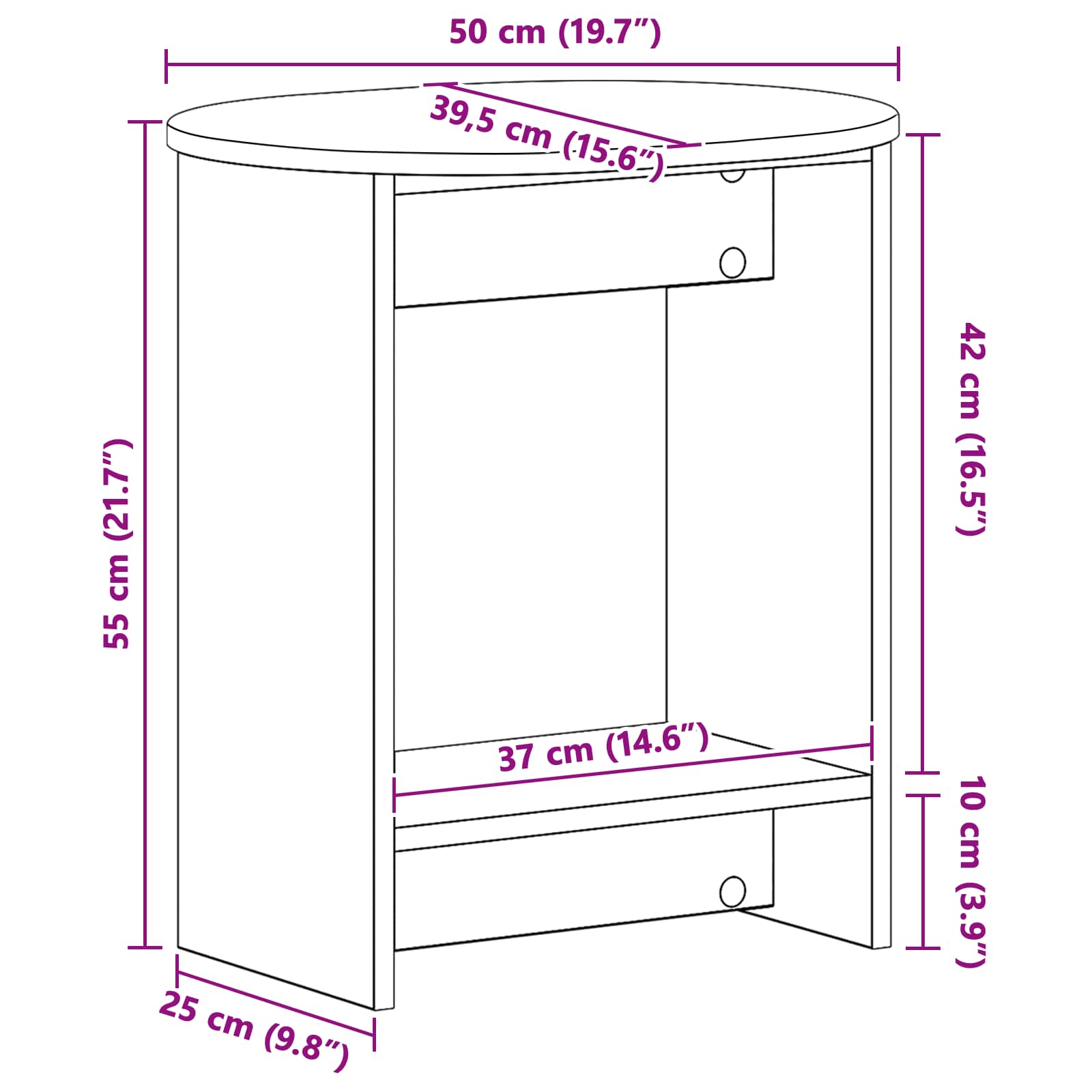 vidaXL Bijzettafel Wit 50 x 39,5 x 55 cm Geconstrueerd hout