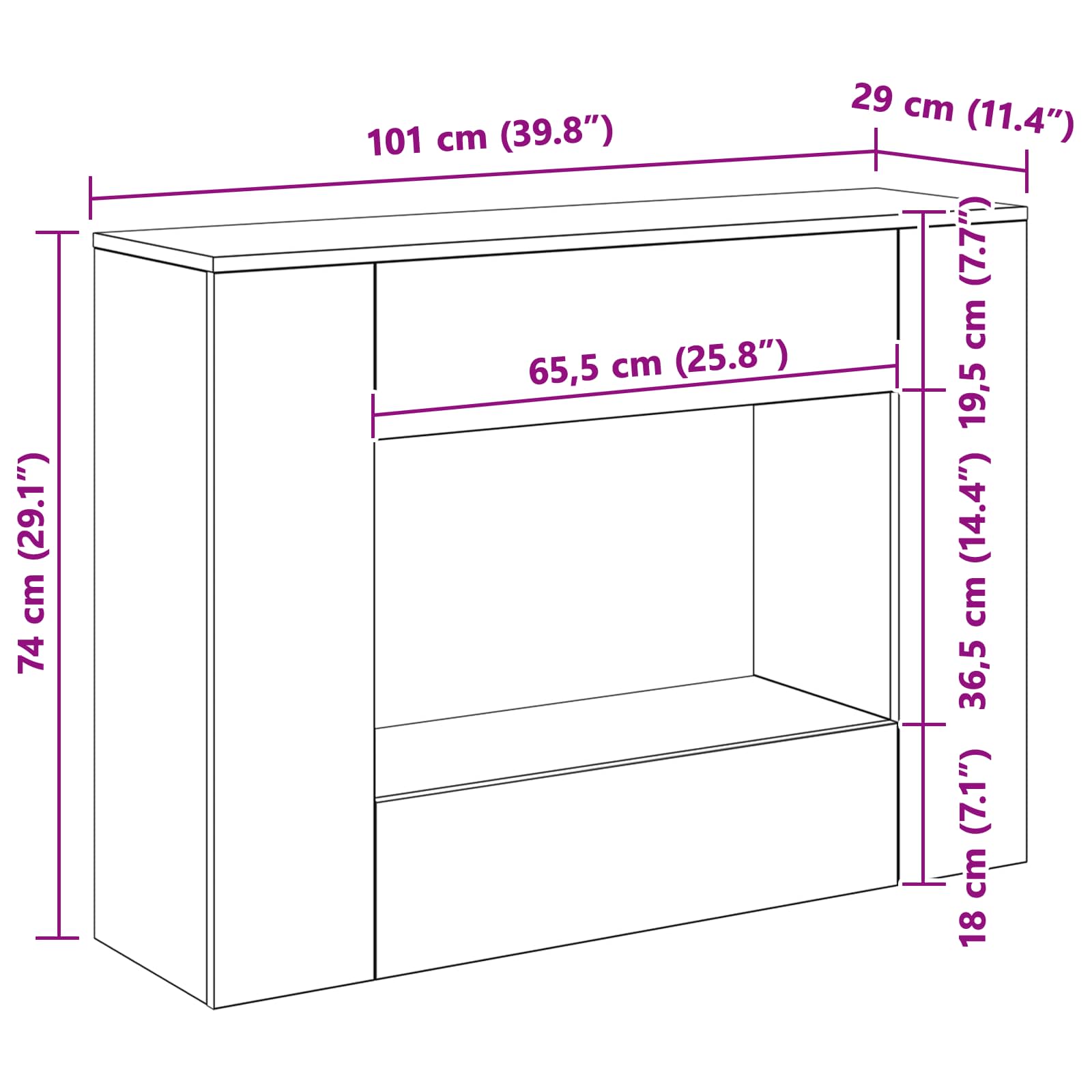 vidaXL 101 x 29 x 74 cm
