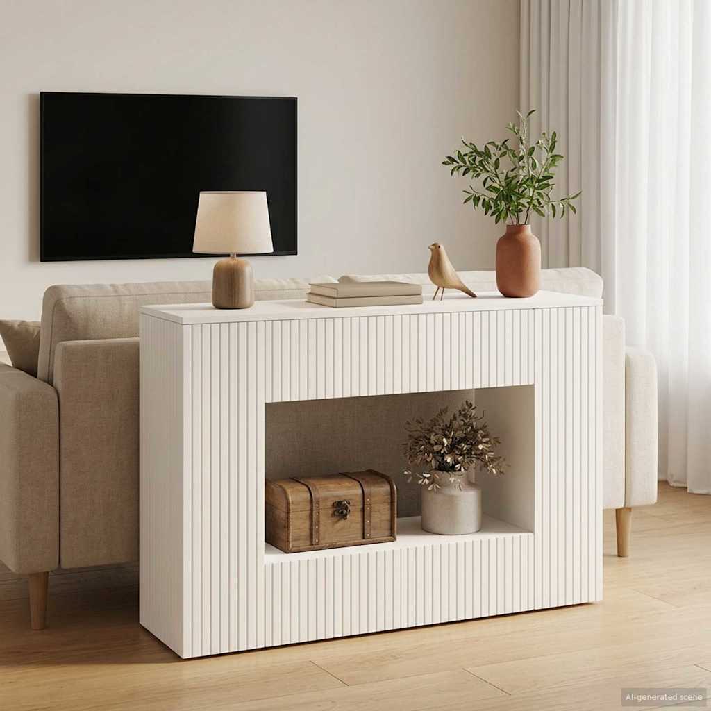 vidaXL Wandtafel Gestreept Wit 155 x 29 x 74 cm Geconstrueerd hout