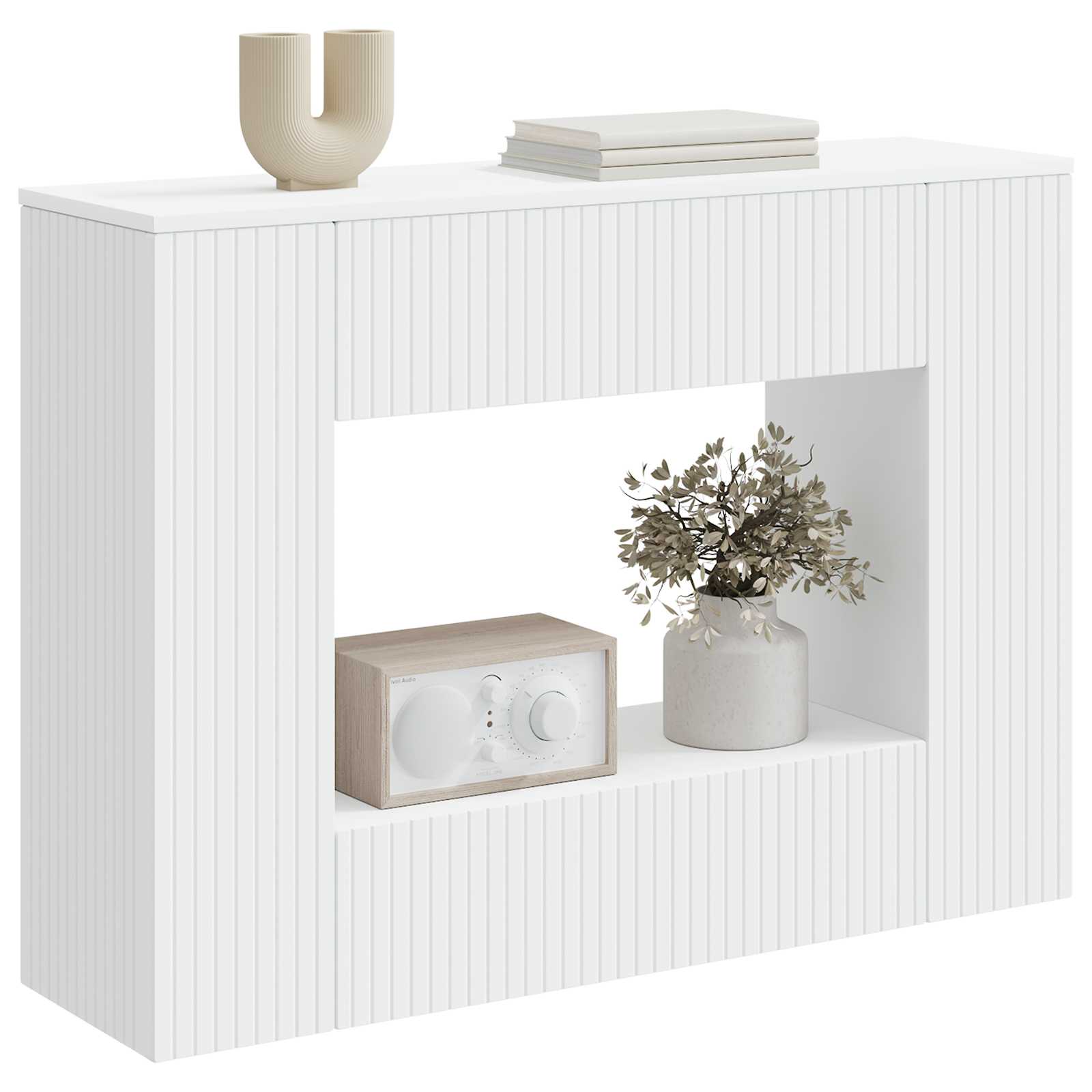 vidaXL Wandtafel Gestreept Wit 155 x 29 x 74 cm Geconstrueerd hout