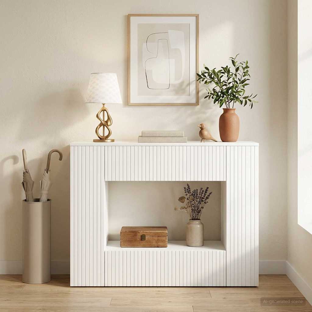 vidaXL Wandtafel Gestreept Wit 155 x 29 x 74 cm Geconstrueerd hout