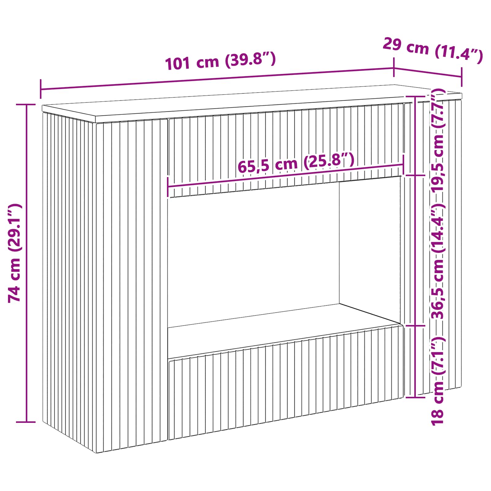 vidaXL Wandtafel Gestreept Wit 155 x 29 x 74 cm Geconstrueerd hout