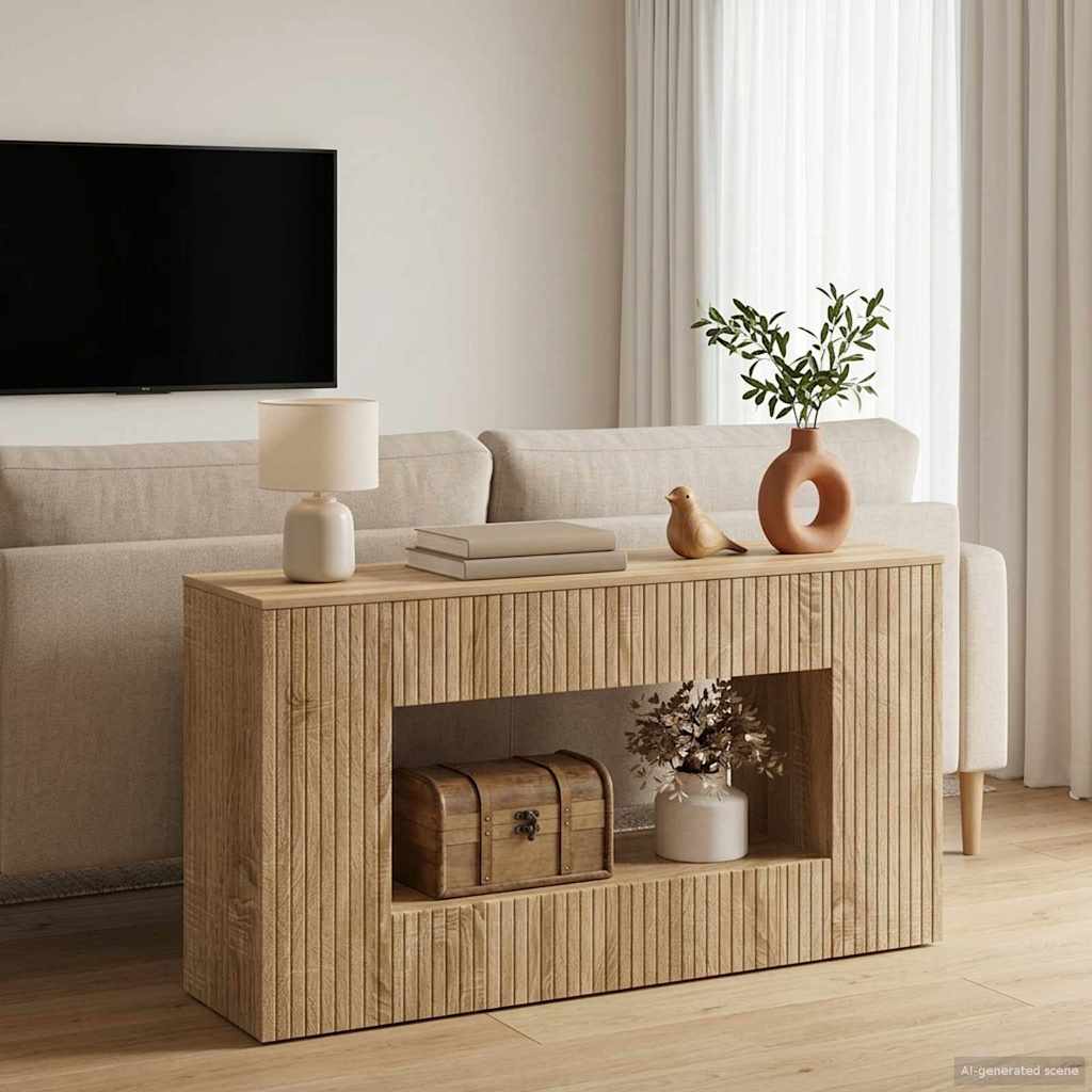 vidaXL Wandtafel Gestreept Wit 155 x 29 x 74 cm Geconstrueerd hout
