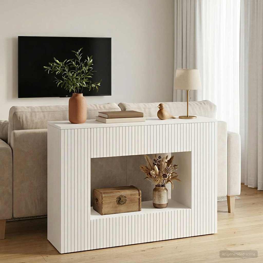 vidaXL Wandtafel Gestreept Wit 155 x 29 x 74 cm Geconstrueerd hout
