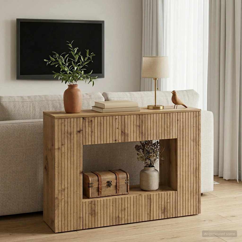 vidaXL Wandtafel Gestreept Wit 155 x 29 x 74 cm Geconstrueerd hout