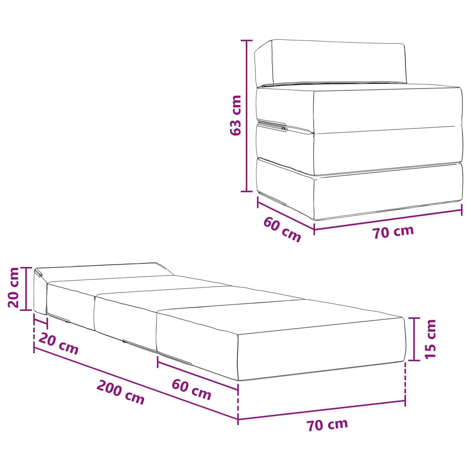 vidaXL Opvouwbare slaapbank Lichtgrijs 70 x 60 x 63 cm Stof