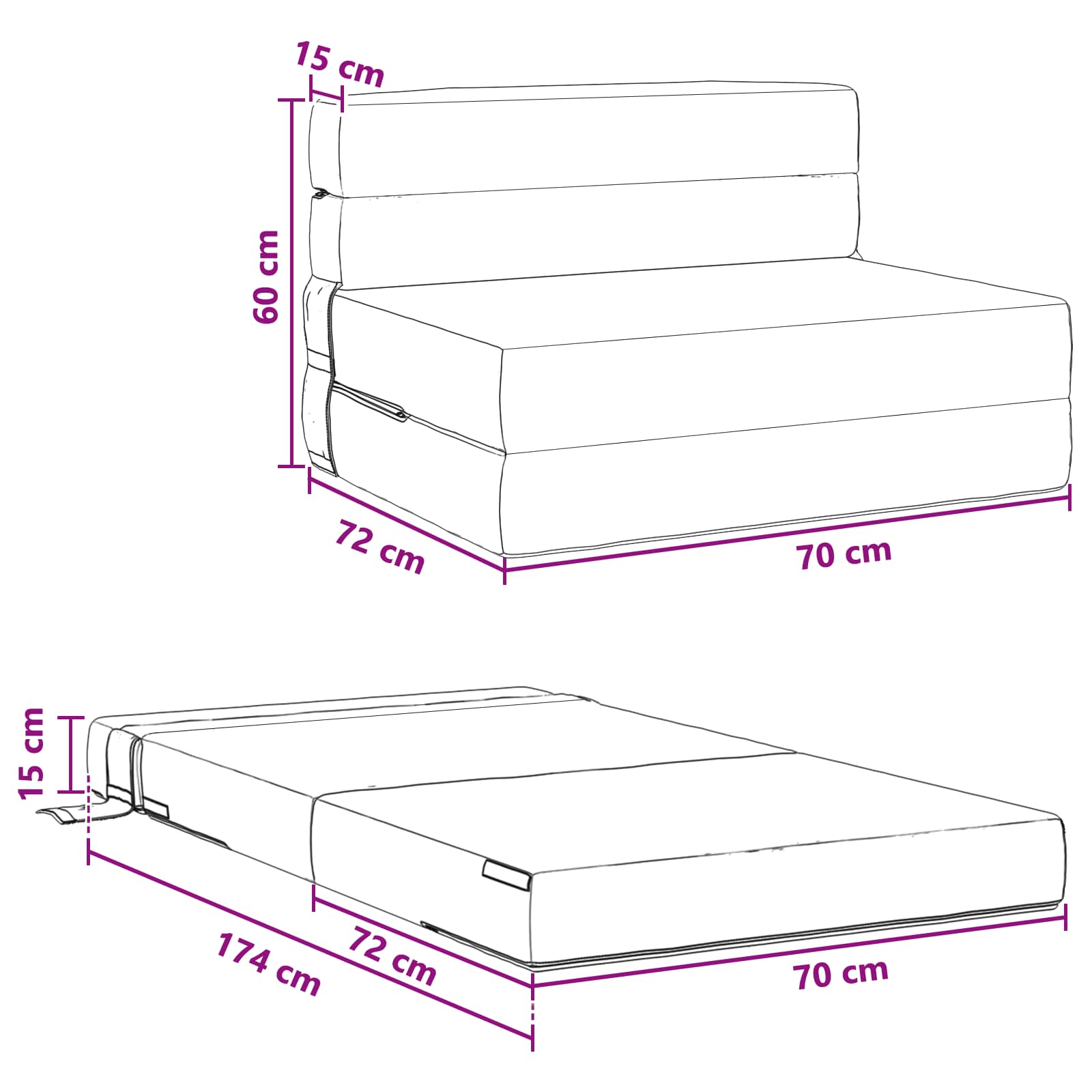 vidaXL Vouwbare Bankbed Lichtgrijs 70 x 72 x 60 cm Stof
