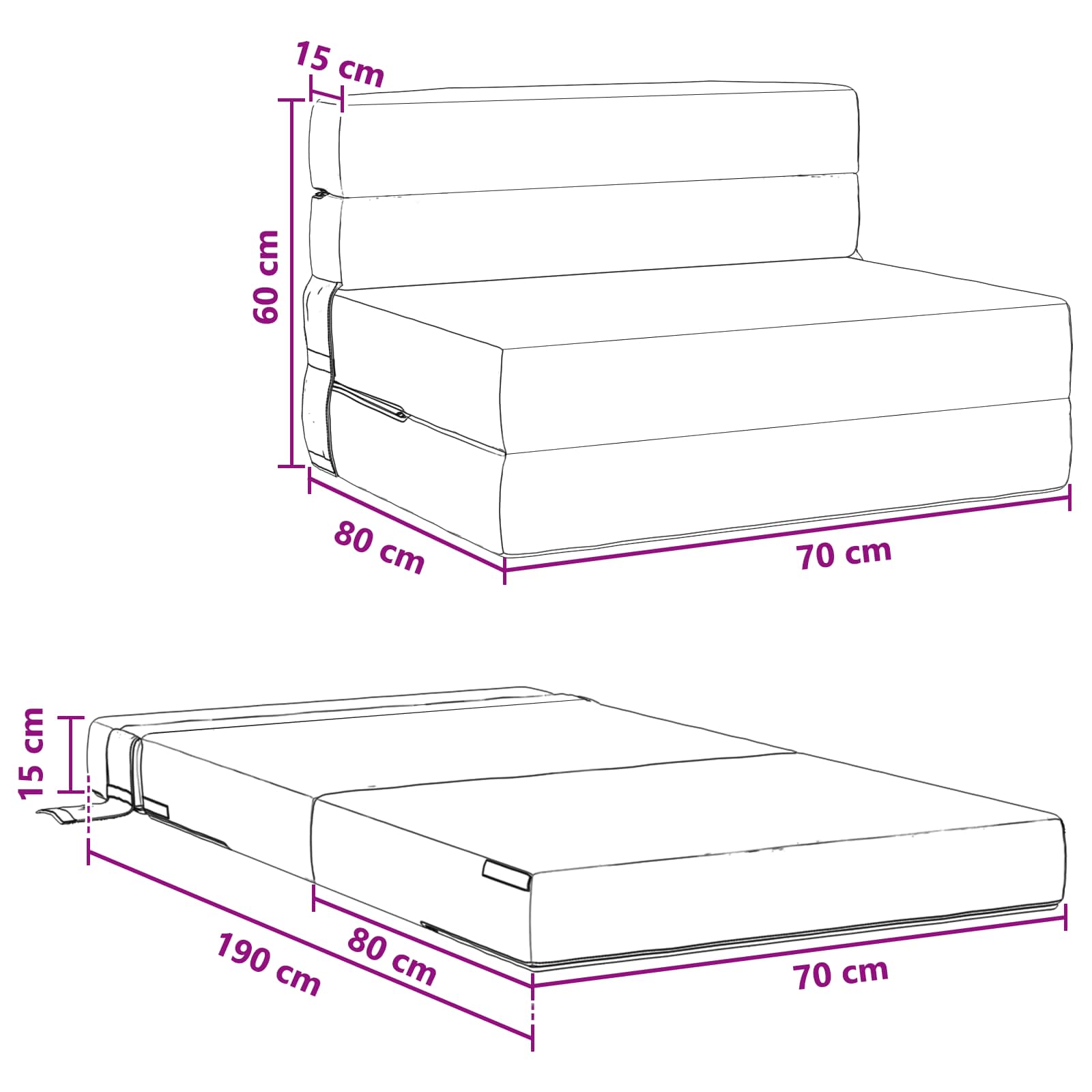 vidaXL Vouwsofa Bed Lichtgrijs 190 x 70 x 15 cm Stof