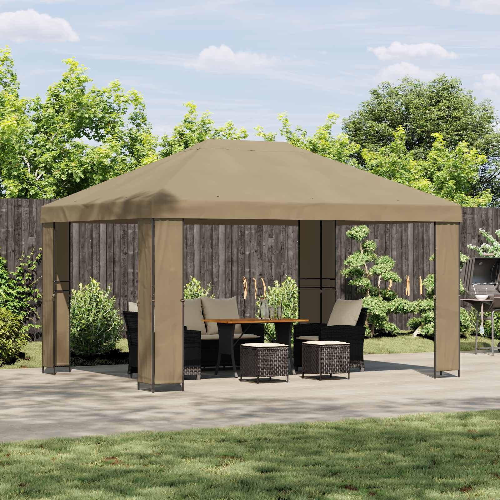 vidaXL Prieel 4 × 3 m Zwart Polyester en staal 190