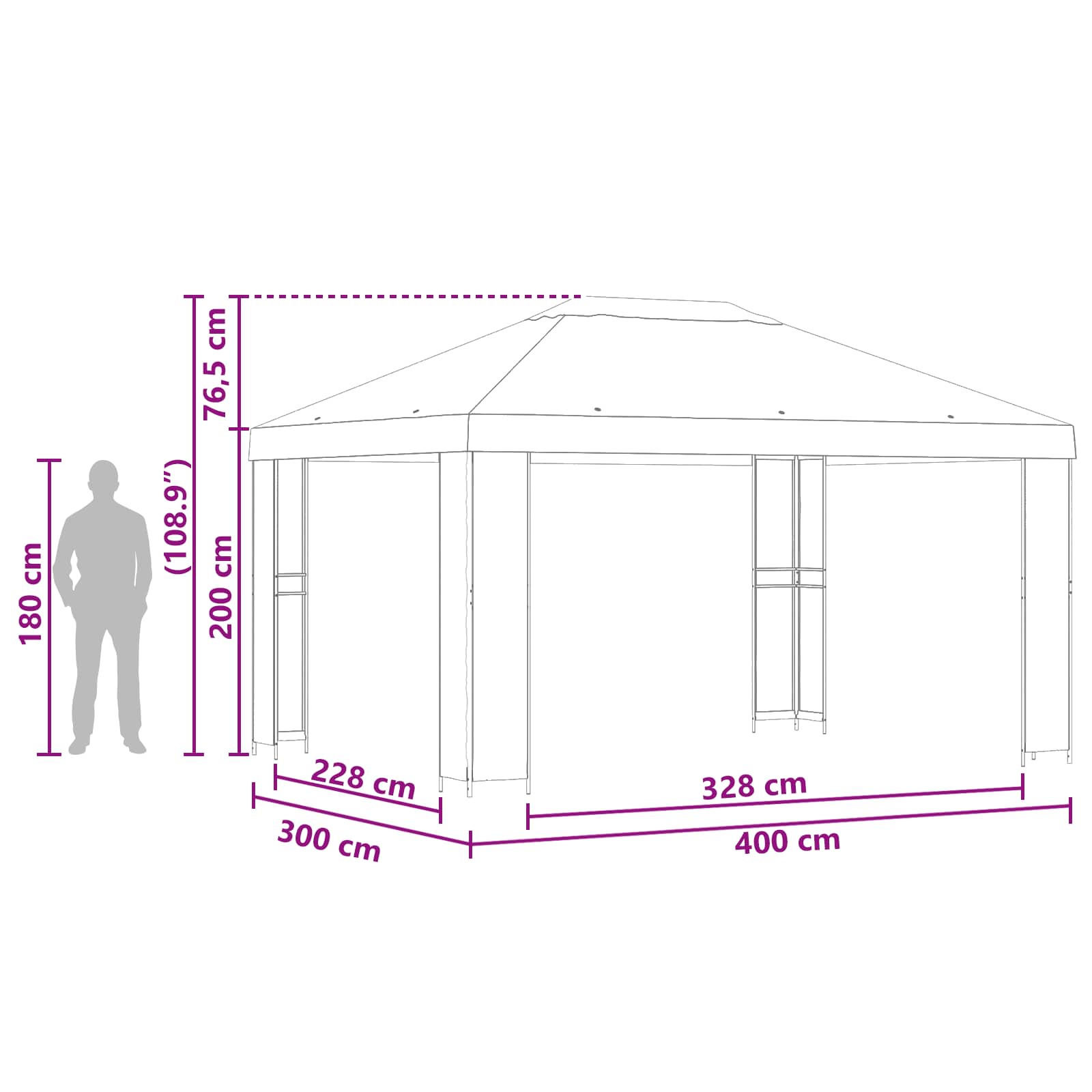 vidaXL Prieel 4 × 3 m Zwart Polyester en staal 190